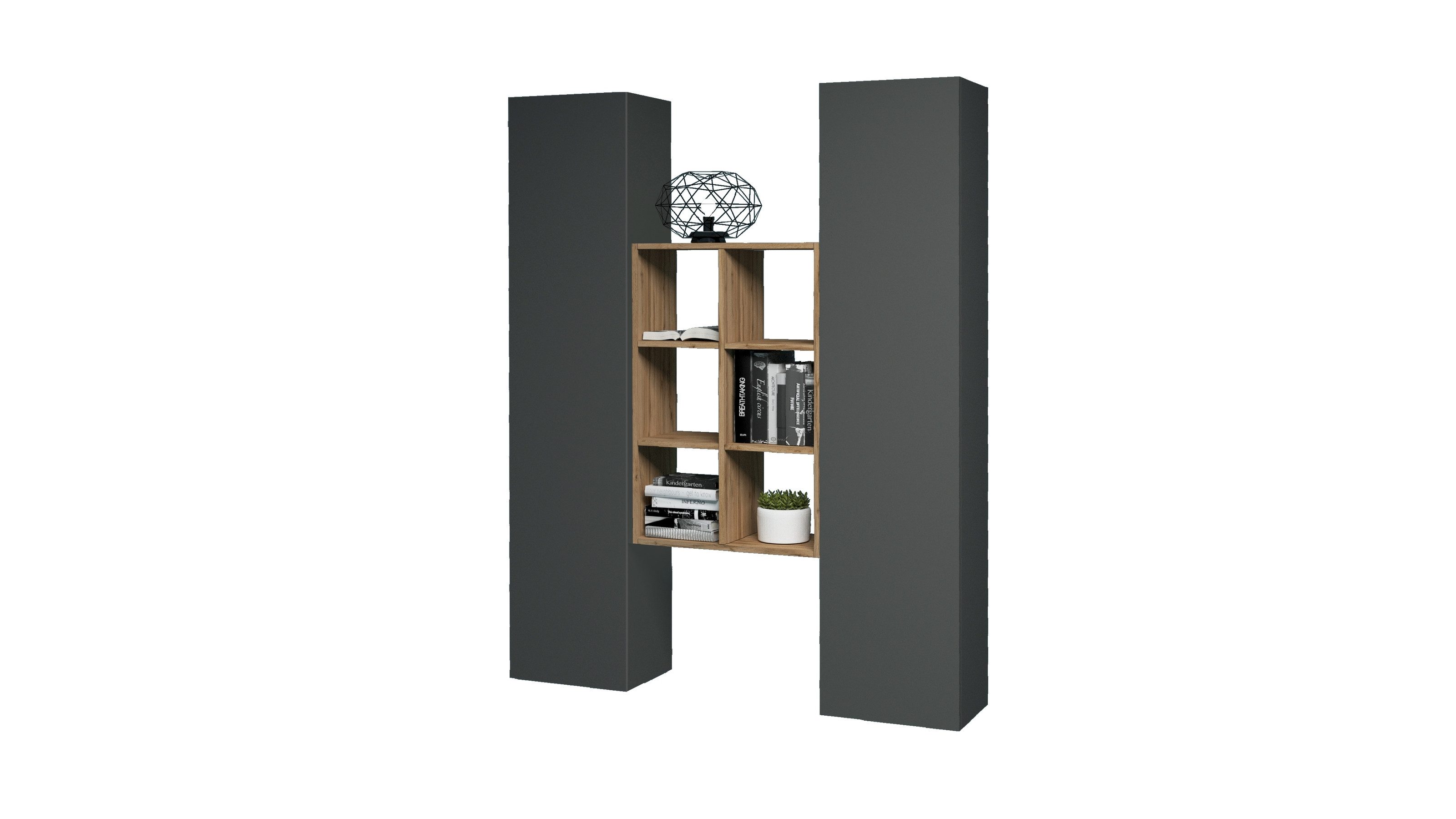 Web Furniture Wohnwand (3-teilig) in Anthrazit matt - 140x180x30 (BxHxT), (3-teilig)