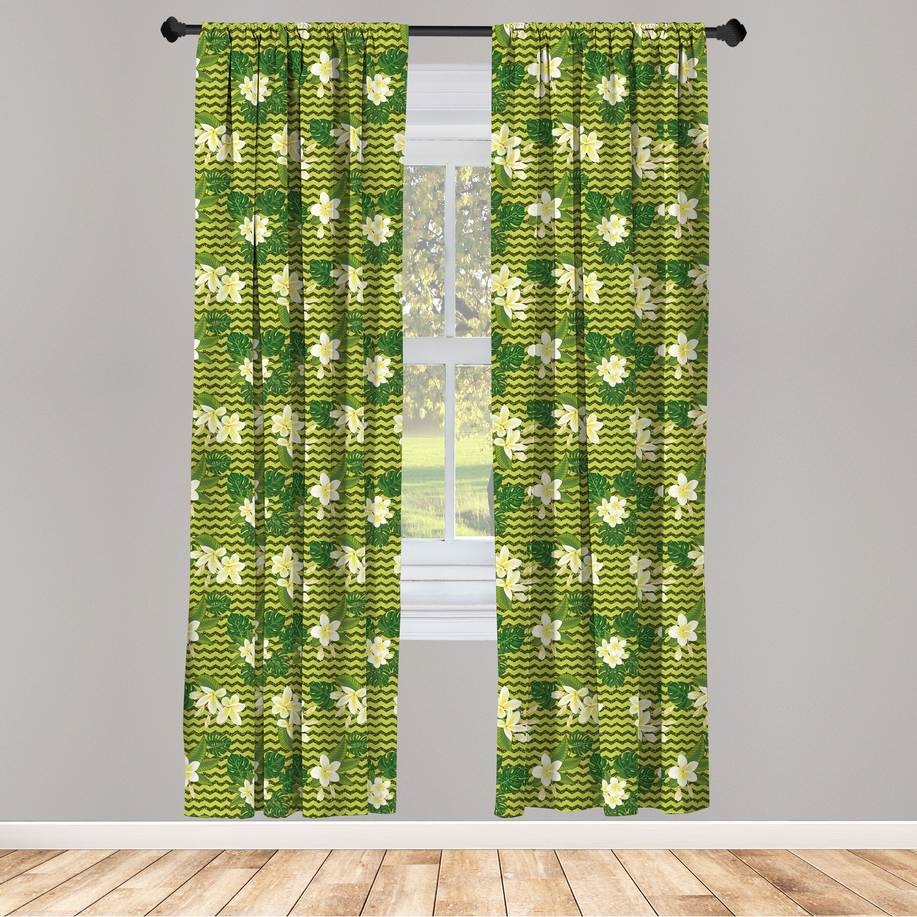 Gardine Vorhang für Wohnzimmer Schlafzimmer Dekor, Abakuhaus, Microfaser, Blumen Exotische Blumen auf Zigzags