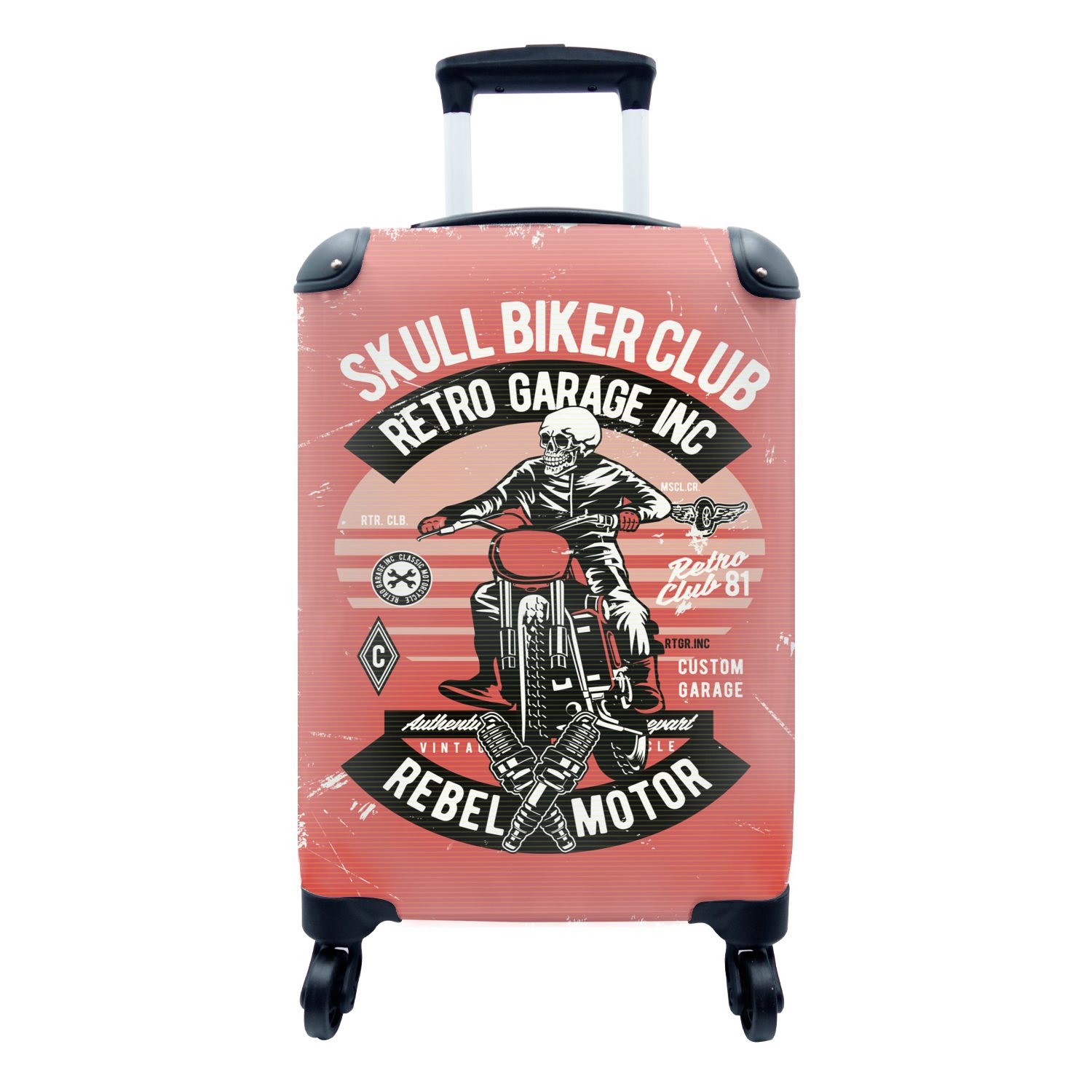 MuchoWow Handgepäckkoffer Motorrad - Totenkopf - Vintage - Zitat, 4 Rollen, Reisetasche mit rollen, Handgepäck für Ferien, Trolley, Reisekoffer