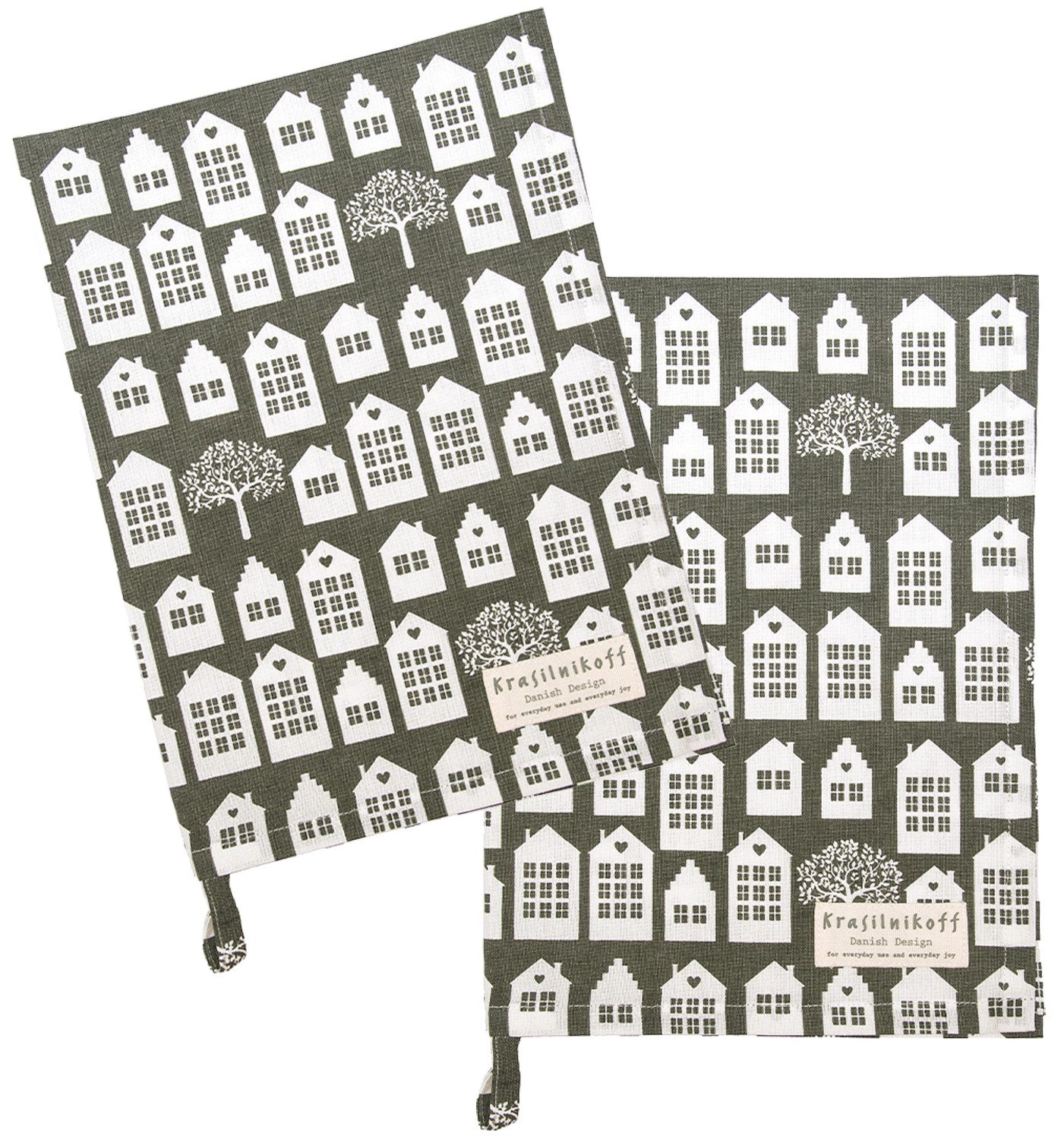 Krasilnikoff Geschirrtuch Town Houses, (2-tlg., 2-teilig), Geschirrtücher ca.50x70cm Baumwolle
