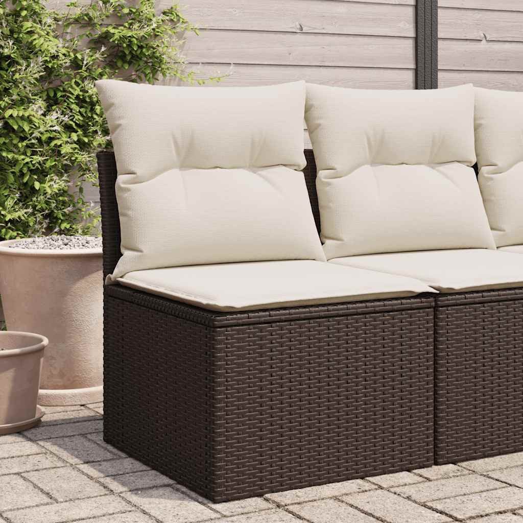vidaXL Loungesofa Gartensessel ohne Armlehnen mit Kissen Braun Poly Rattan, 1 Teile