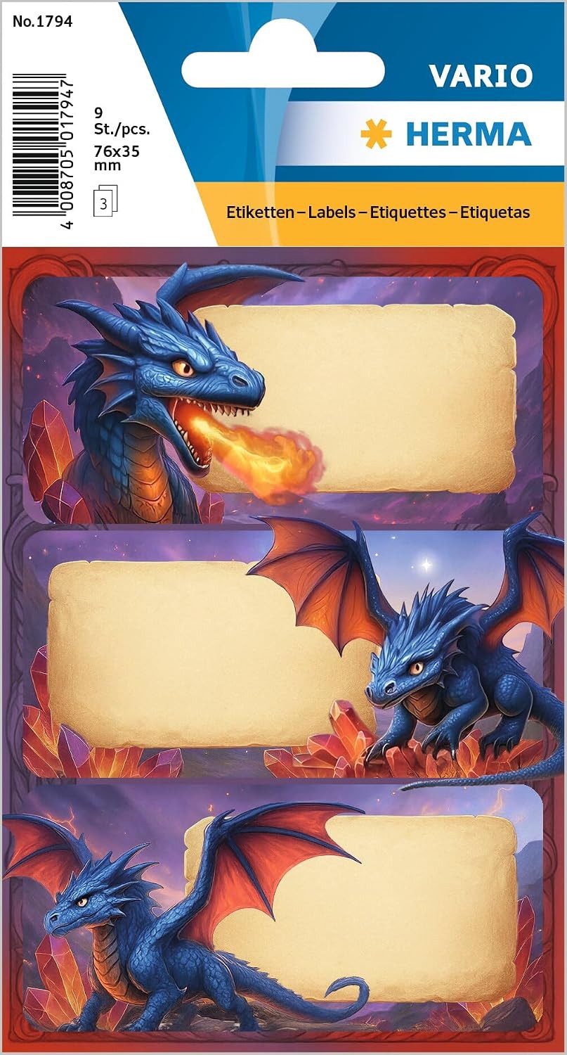 HERMA Aktenordner HERMA 1794 Schuletiketten Dragon, 9 Aufkleber blanko