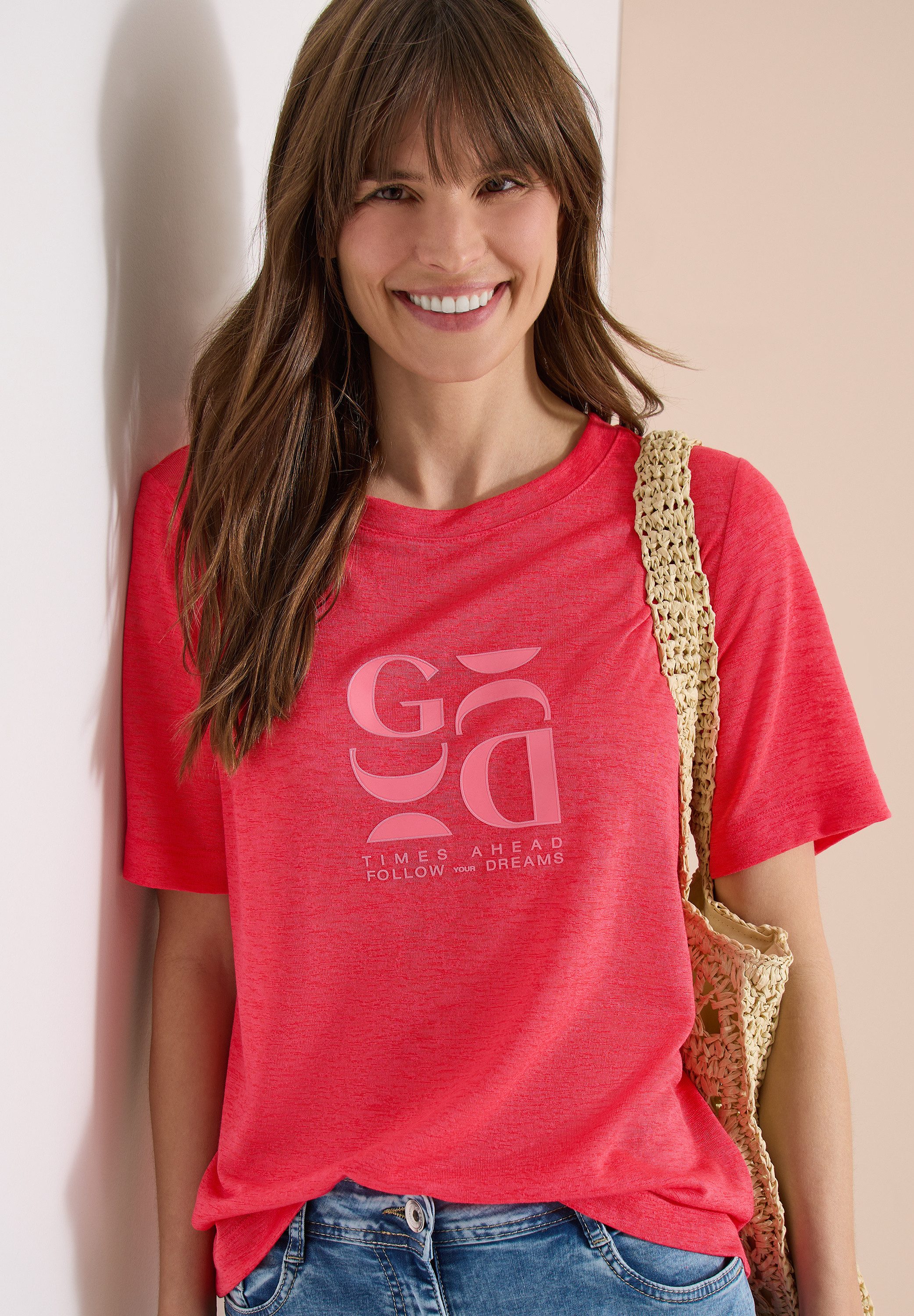 CECIL Kurzarmshirt Sommershirt in Leinen-Optik mit Print