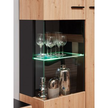 Furnica Wohnwand SOLIDO TV-Schrank, 2 Vitrinen und 1 Regal Schwarz Matt / Artisan Eiche