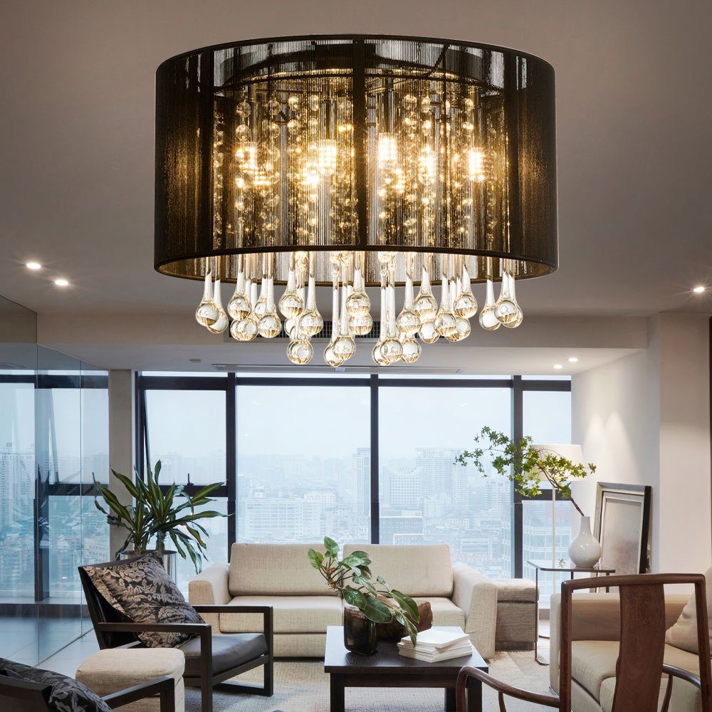 GLOBO LIGHTING LED Deckenleuchte, Leuchtmittel inklusive, LED Decken Hänge Leuchte Glas Kristall Wohn Zimmer Pendel Lampe Seide