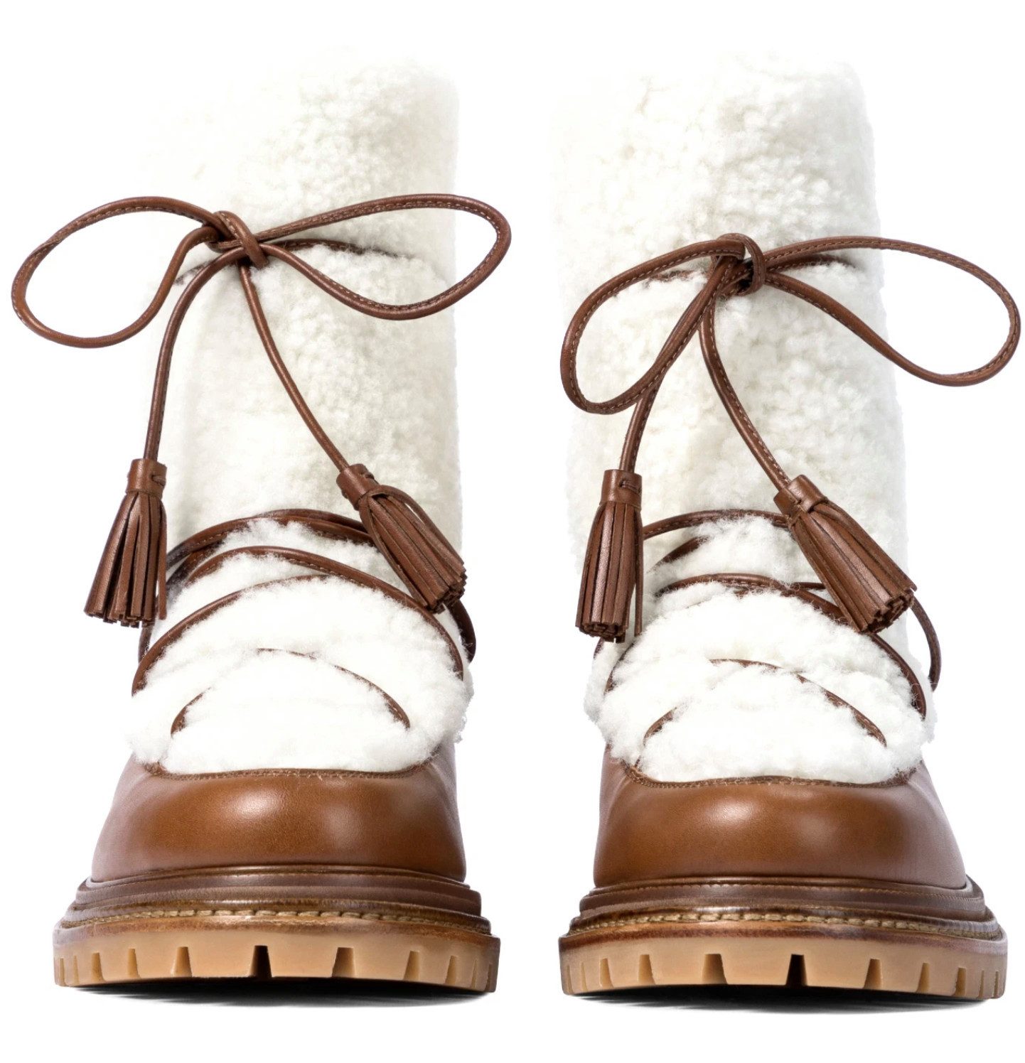 Aquazzura Firenz Very Gstaad Boots Lammfell Winter Shearling Boots Stiefel Leder Winterstiefel Weiches, plüschiges Lammfell mit Lederbesatz