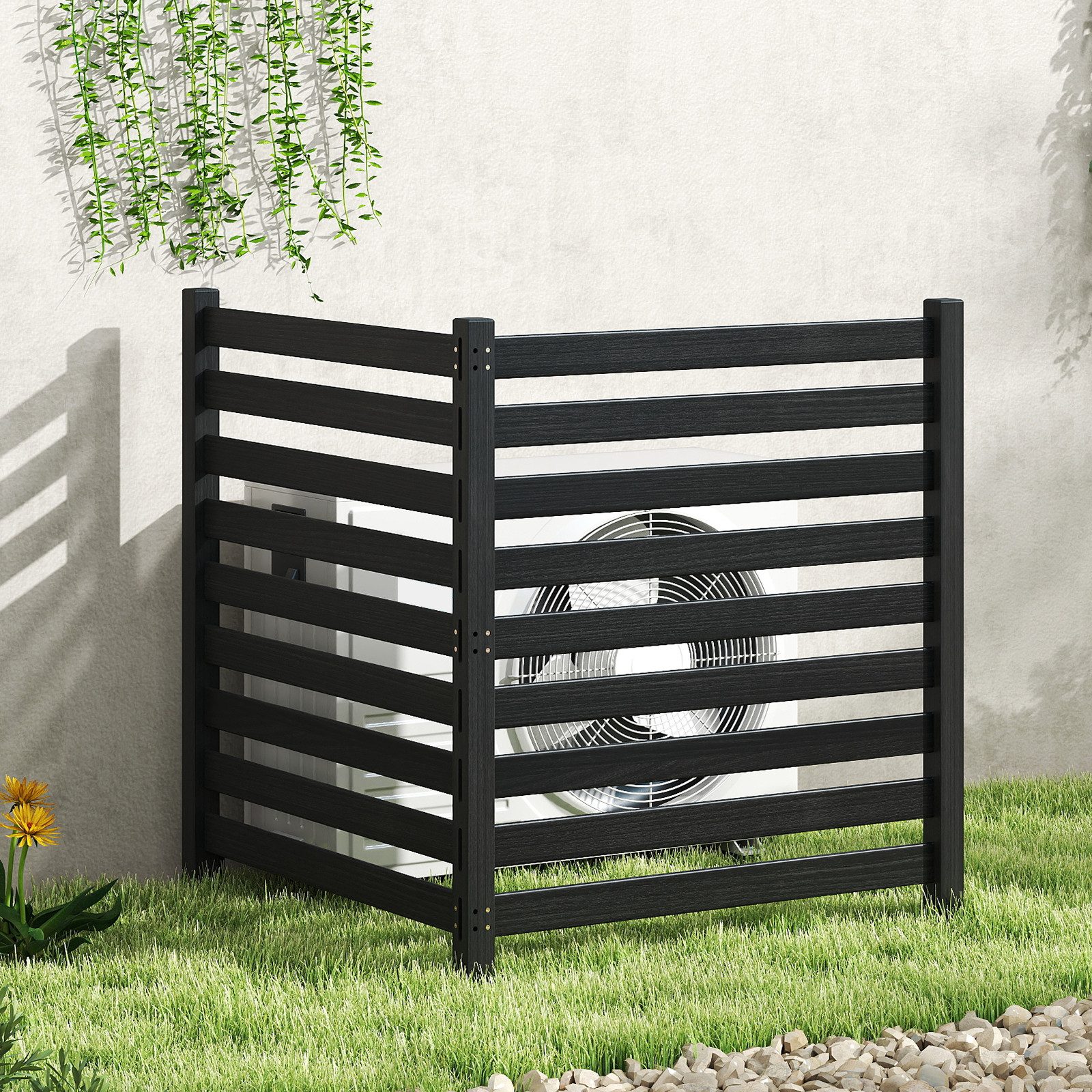 COSTWAY Gartenzaun, Zaun mit 3 Pfählen, Steckzaun Lamellenzaun