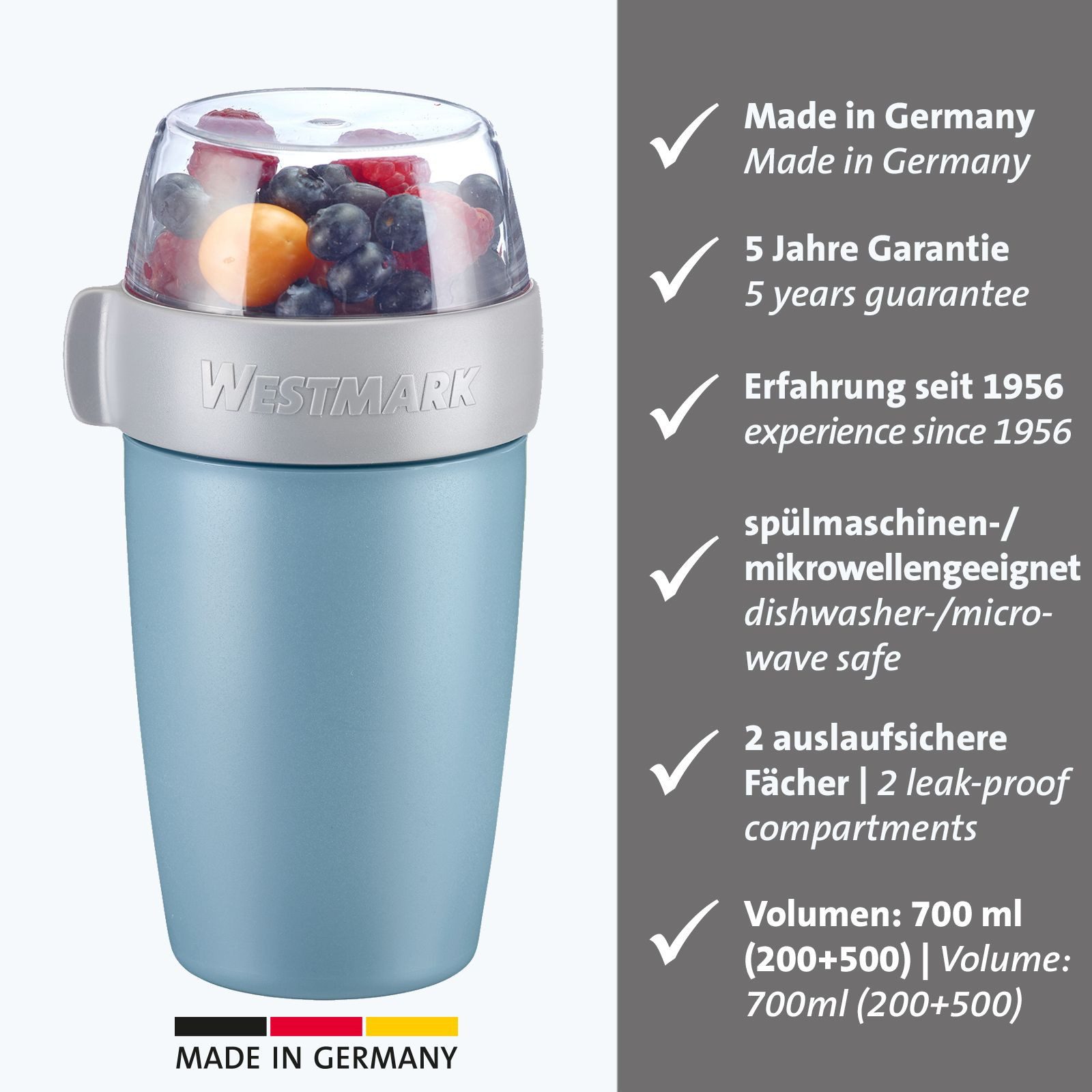WESTMARK Mehrwegbecher, Kunststoff, (1-tlg), Joghurt-, Müsli-, Lunchbehälter, To Go, 200 + 500 ml, Made in Germany