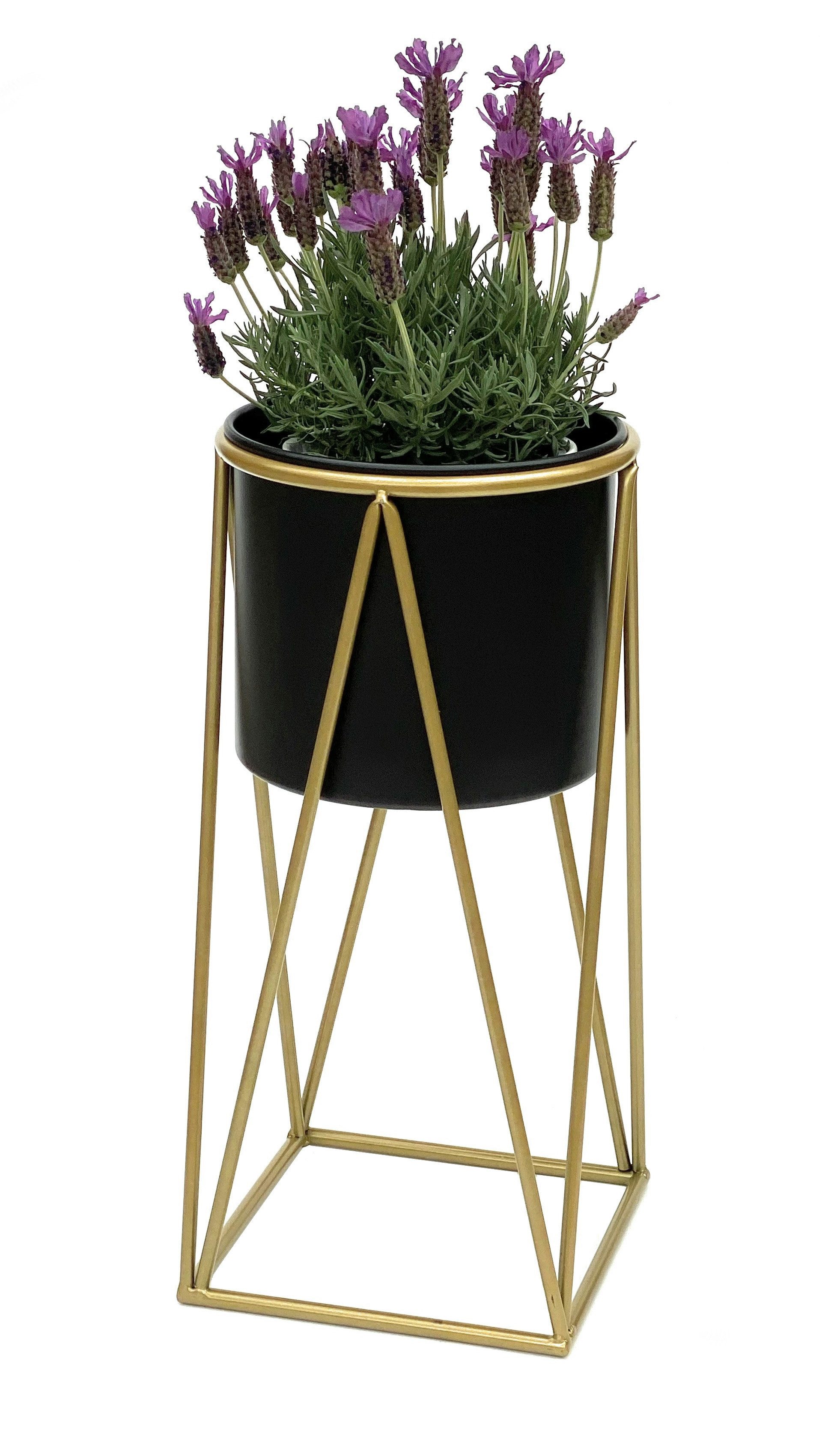 DanDiBo Blumenhocker mit Topf Metall Gold Schwarz Blumenständer Blumensäule – Bild 3 von 5