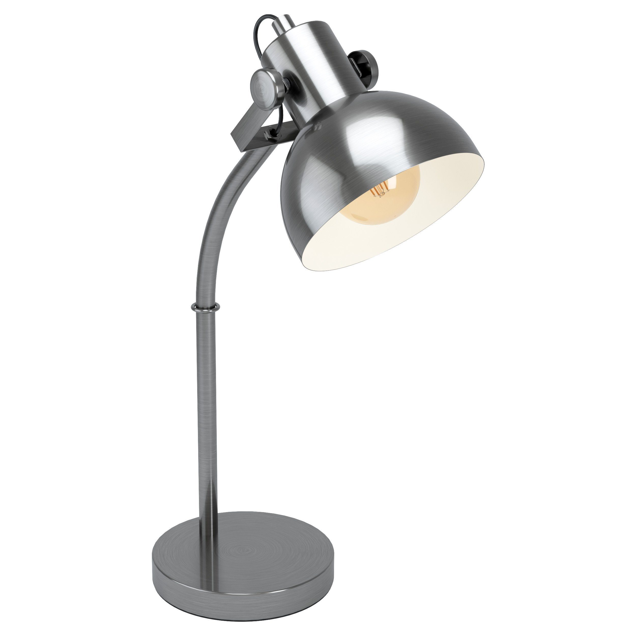 EGLO LED Tischleuchte Lubenham 1, Leuchtmittel exklusive, Vintage Tischleuchte, Nachttischlampe, Nickel matt, E27, Schalter