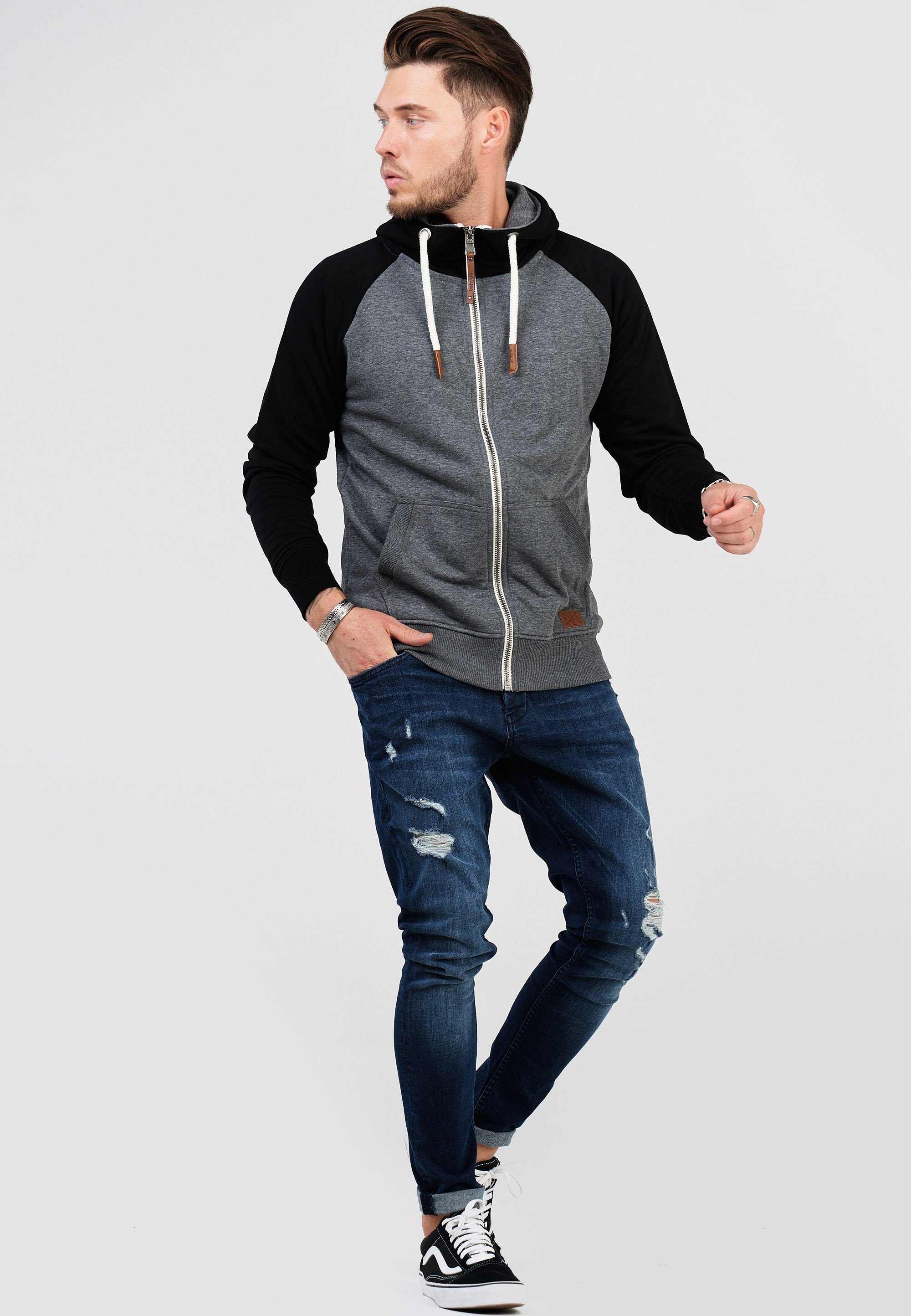 behype Sweatjacke Kragen HENRAY dunkelgrau mit erhöhtem