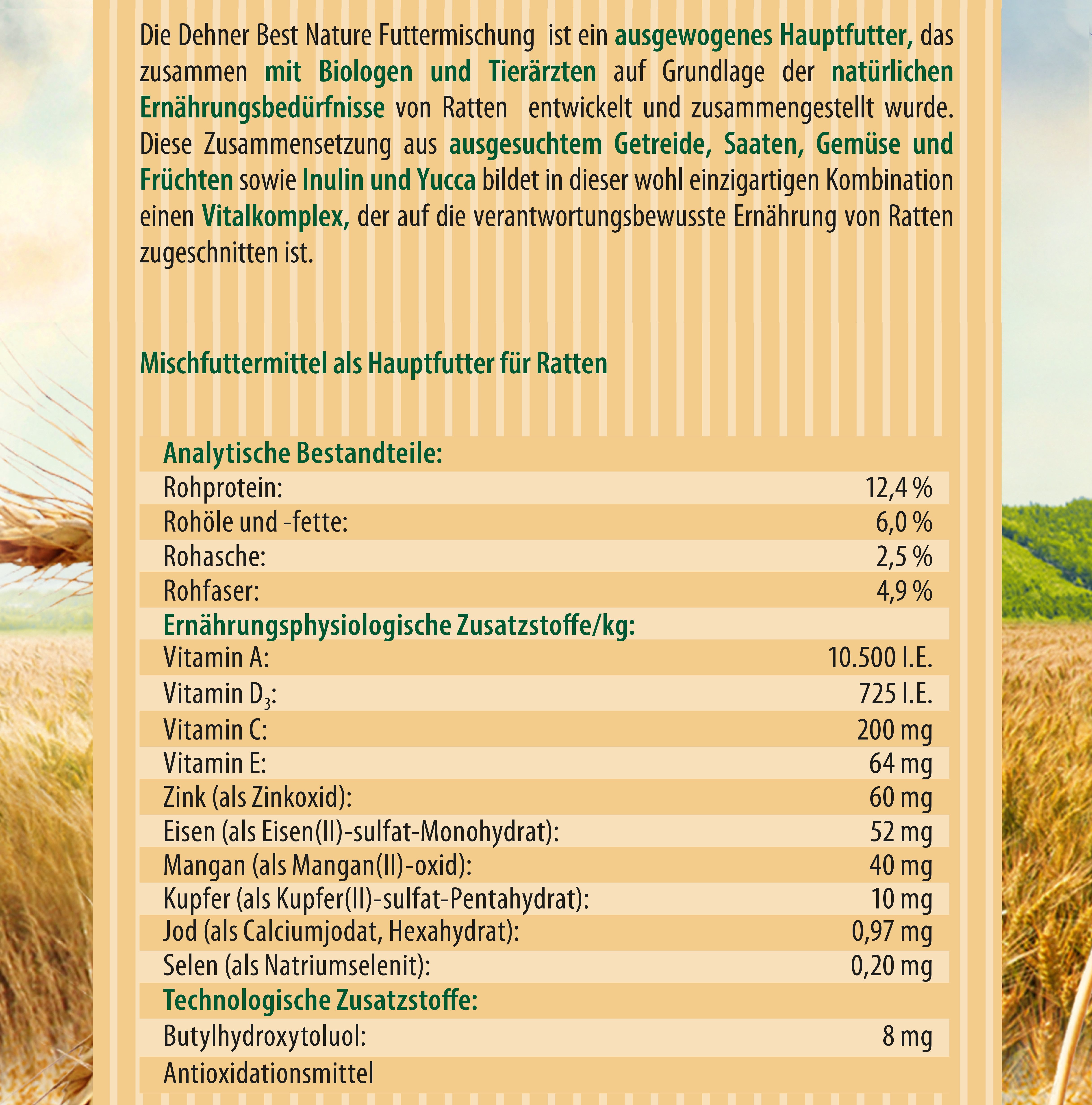 Dehner Dehner Best Nature Nagerfutter Adult, Rattenfutter, 2 kg, Hauptfutter für: Ratten, Kleintiere, Nager