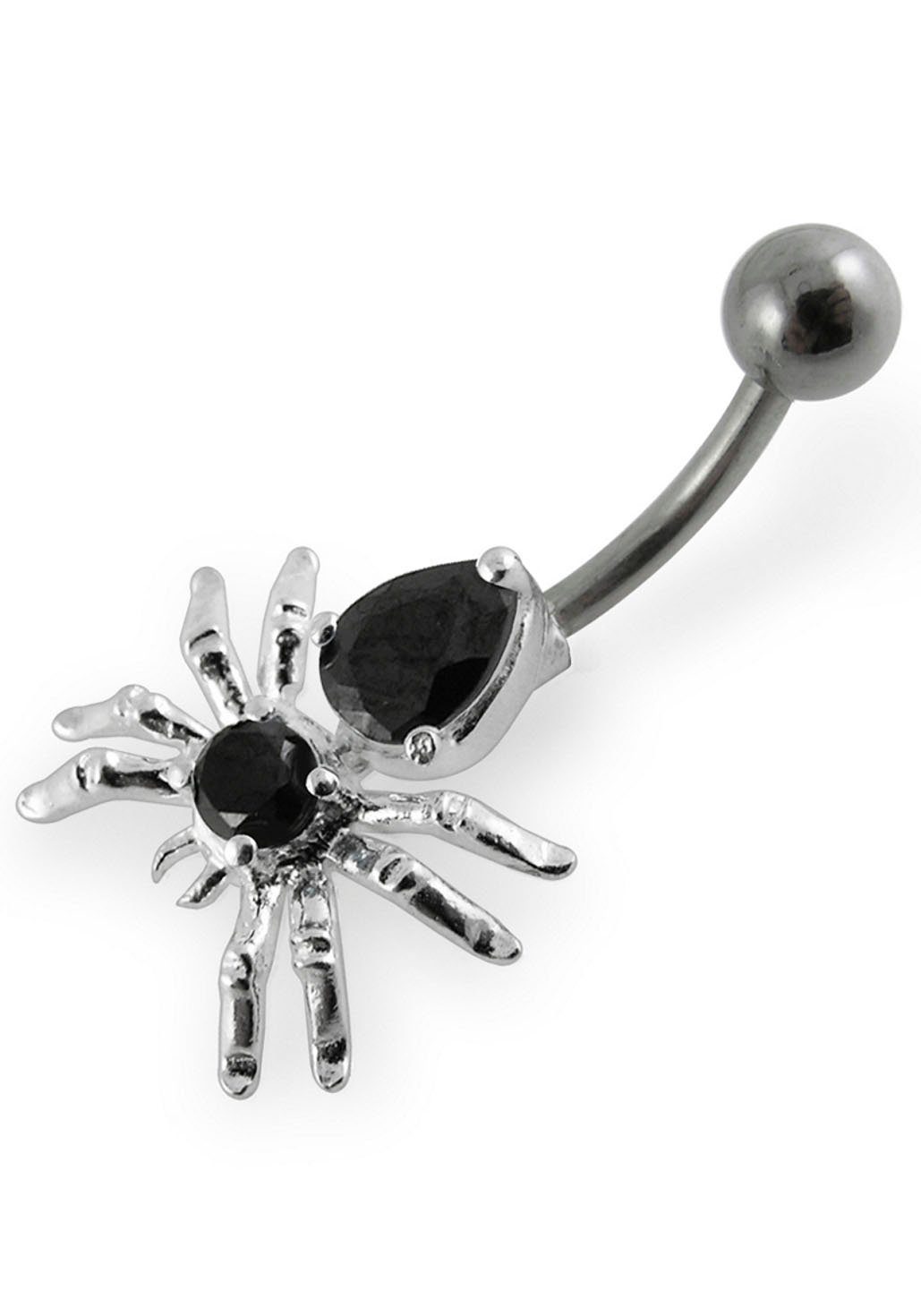 Firetti Bauchnabelpiercing Schmuck Geschenk Piercing Silber Körperschmuck BLACK SPIDER Spinne, mit Zirkonia (synth)