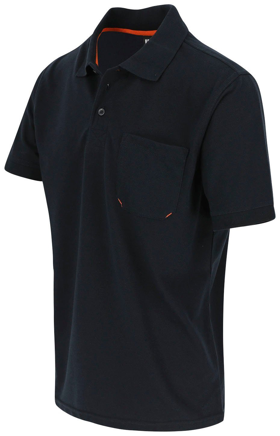 Brusttasche, und Farben verschiedene Leo Bündchen, 1 Rippstrick-Kragen Poloshirt Polohemd Kurzärmlig marine Herock
