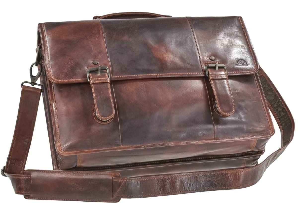 Greenburry Aktentasche "Rugged" Lehrertasche Herren Schultasche Leder 41x30cm teak braun, used Look, Businesstasche, für Herren, für Damen
