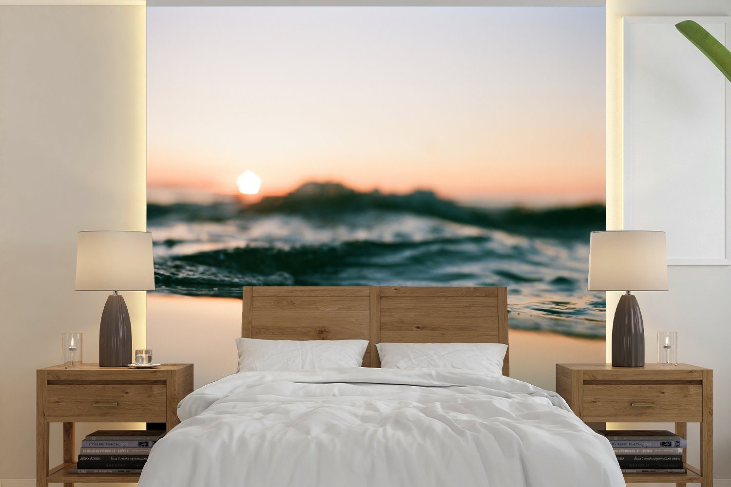 MuchoWow Fototapete Meer - Wellen - Sonne, Matt, bedruckt, (4 St), Vliestapete für Wohnzimmer Schlafzimmer Küche, Fototapete
