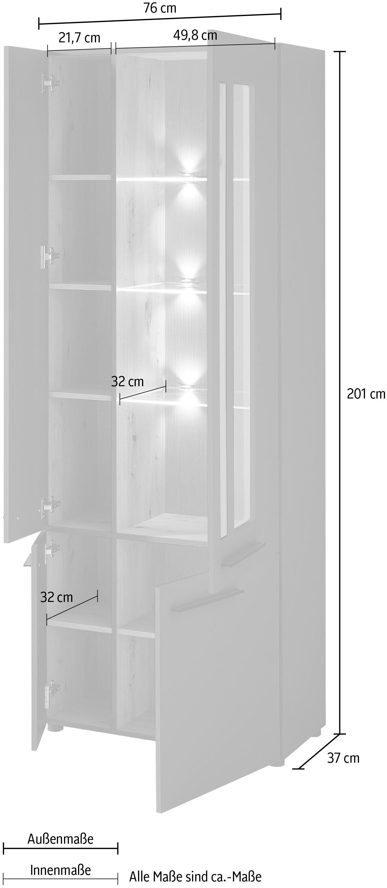 Innostyle Standvitrine Loft Two mit Artisan außen Eichefarben graphitfarben, inkl. Beleuchtung | graphitfarben Artisan Absetzung Eichefarben/innen Soft-Close-Funktion