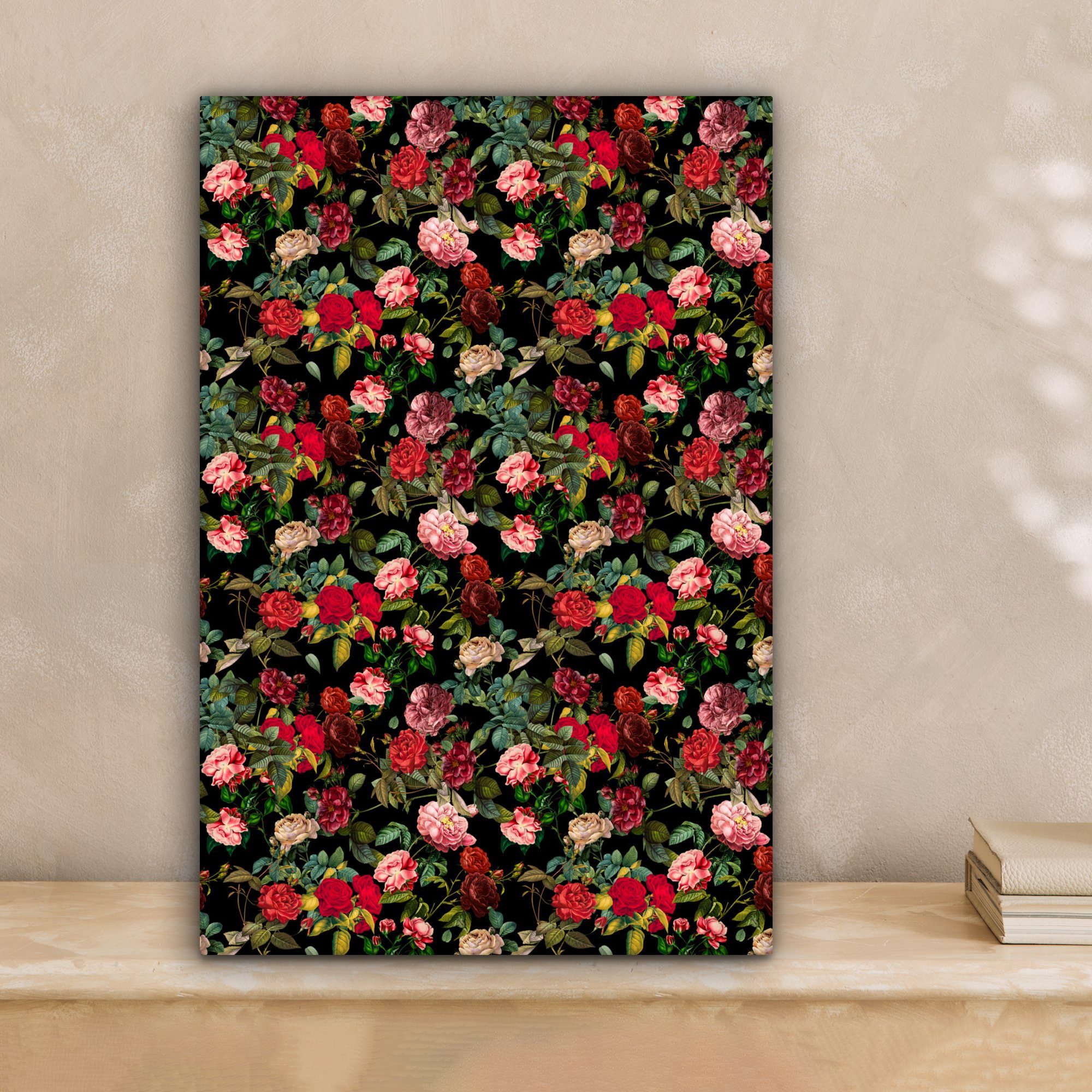 Rot fertig St), Zackenaufhänger, Leinwandbild Blumen OneMillionCanvasses® bespannt Rosen, - - Leinwandbild inkl. cm (1 Gemälde, 20x30