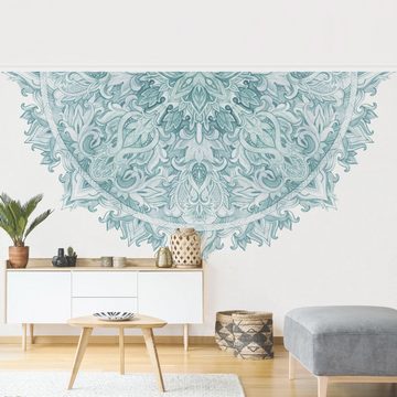 Bilderdepot24 Mustertapete Spirituell Mandala Aquarell Ornament halbkreis türkis Muster Wanddeko, Glatt, Matt, (Inklusive Gratis-Kleister oder selbstklebend), Wohnzimmer Schlafzimmer Küche Flur gemusterte Vliestapete Wandtapete