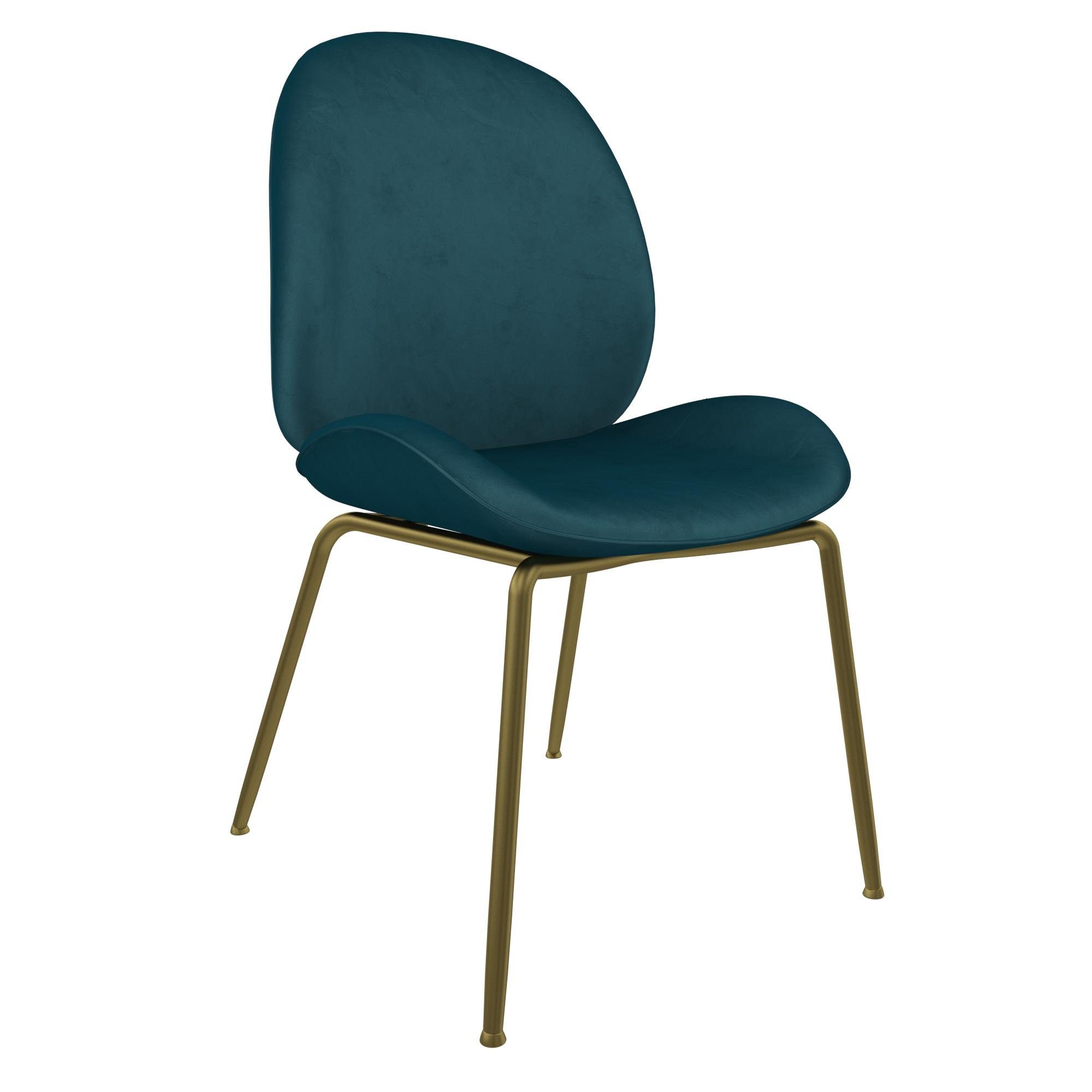 loft24 Esszimmerstuhl Astor (1 St), gepolsterter Stuhl mit Bezug in Samtoptik, Metallbeine, Sitzhöhe 47 cm blau