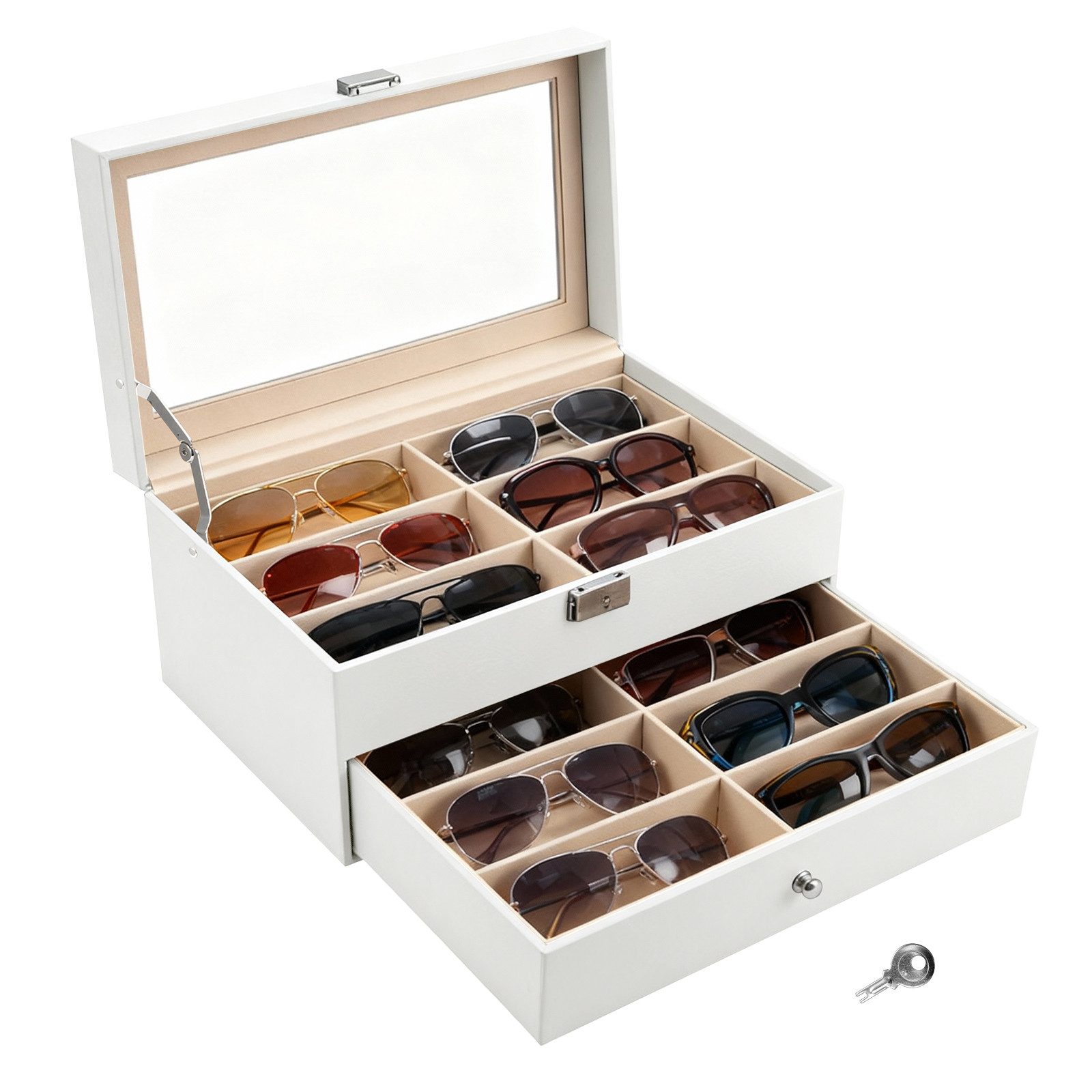 Youyijia Aufbewahrungsbox Brillenbox Eleganter Brillenkoffer aus Kunstleder mit Sichtfenster
