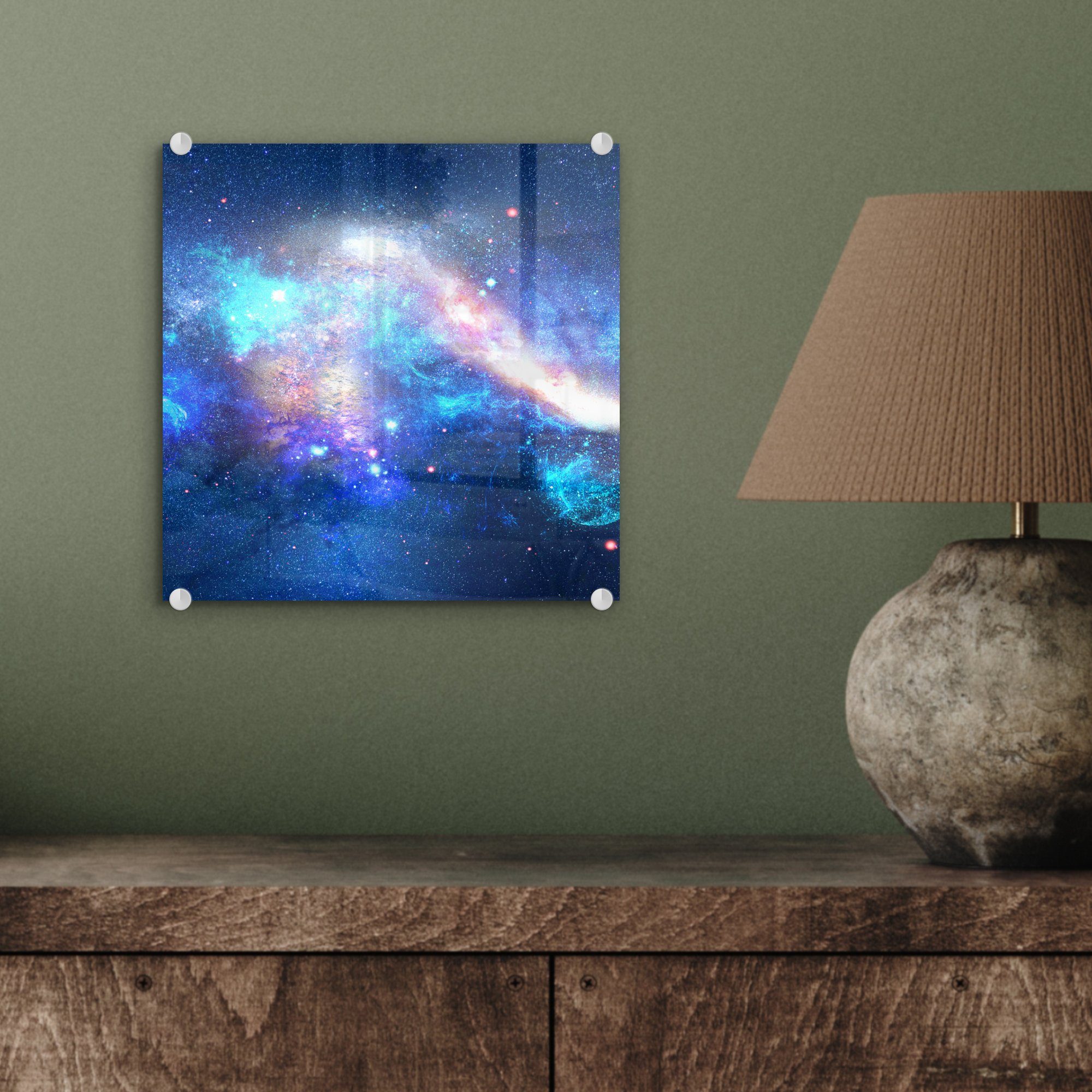 Weltraum, Blau MuchoWow - (1 - Wandbild auf Wanddekoration - auf - Acrylglasbild Glas - Foto Glasbilder Bilder St), Sterne Glas