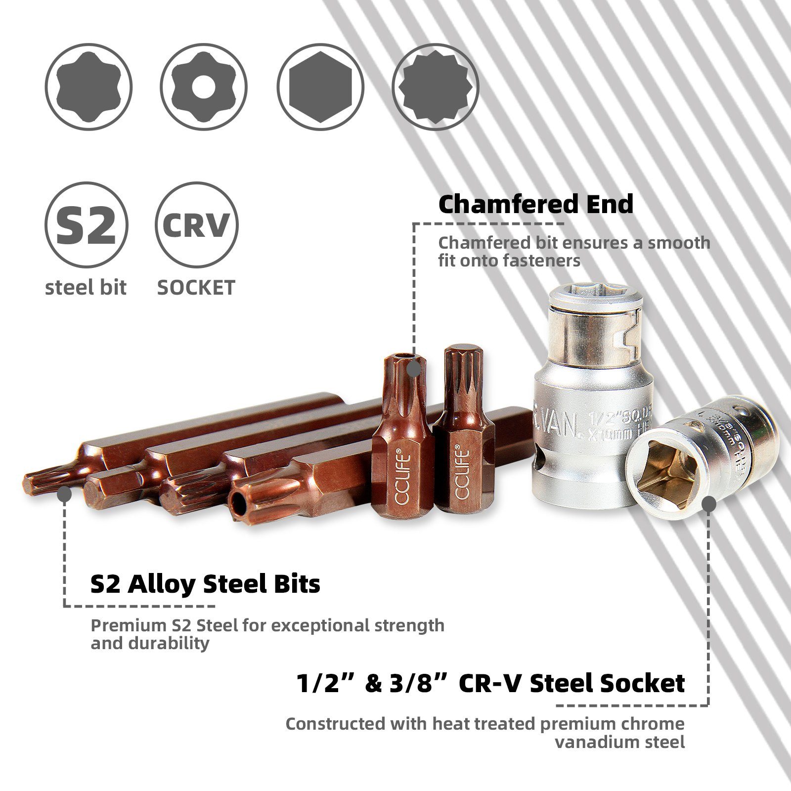 CCLIFE Bit- und Steckschlüsselset Torx Vielzahn Bit Nuss Satz XZN Innen Sechskant Steckschlüsselsatz, Packung – Bild 5 von 5