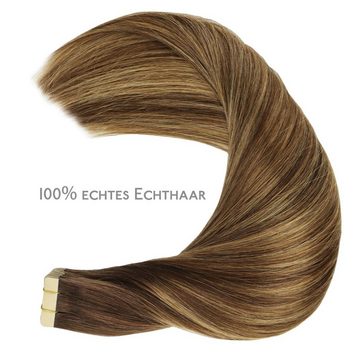 Wennalife Echthaar-Extension Tape-in-Haarverlängerung, 20 Stück Schokoladenbraun bis Karamellblond