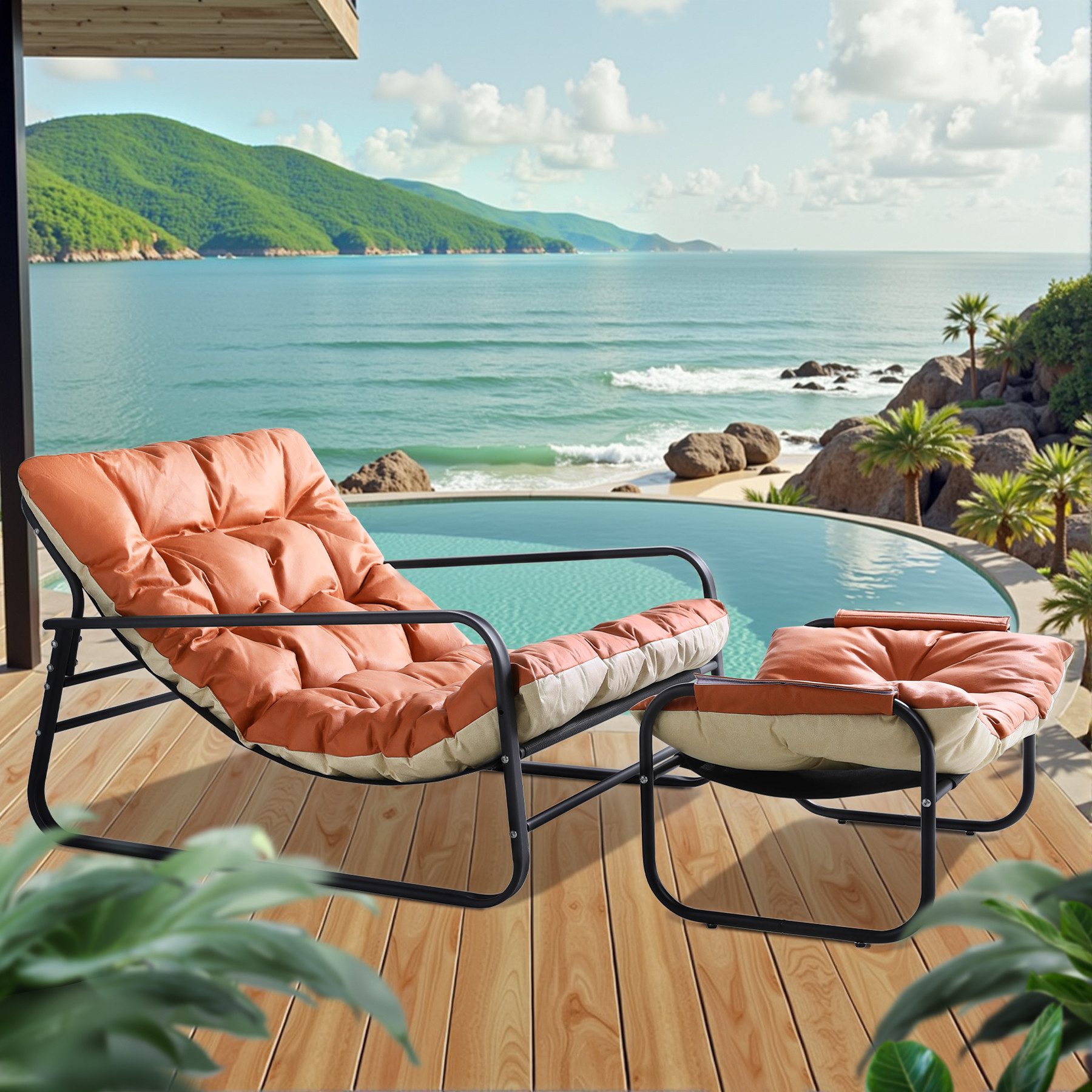 HomeMiYN Loungesessel Loungesessel Sessel Wohnzimmer Gartenliege mit Wendekissen (2er set,bestehend aus sessel mit Gepolsterten Kissen), für kinder,2 erwachsene