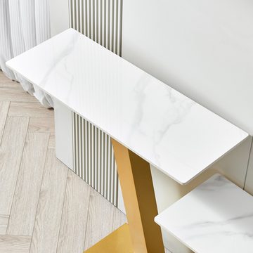 MODFU Konsolentisch Moderner Beistelltisch (Aus robustem Schiefer mit 2 Tischplatten, Eingangstisch, Beistelltisch, Flurtisch), für Wohnzimmer, Hallyway, Eingang