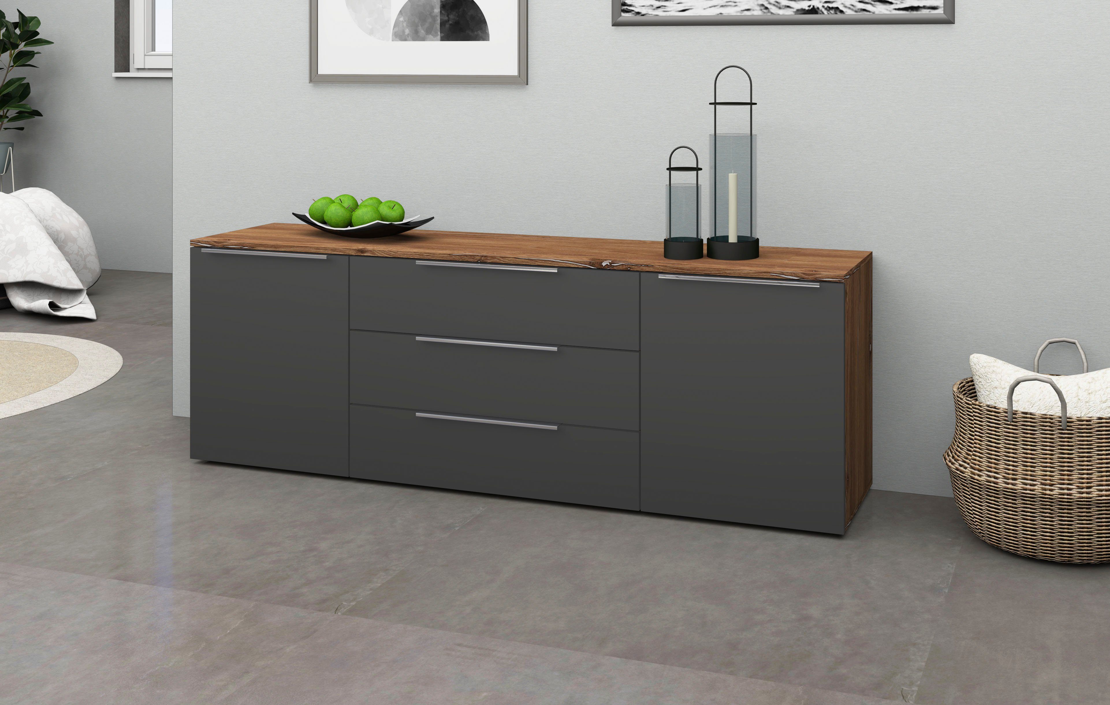 borchardt Möbel Sideboard Oliva, hängend oder stehend mit Metallgriffen, Breite 166 oder 200cm, 2 Türen 3 Schubfächer