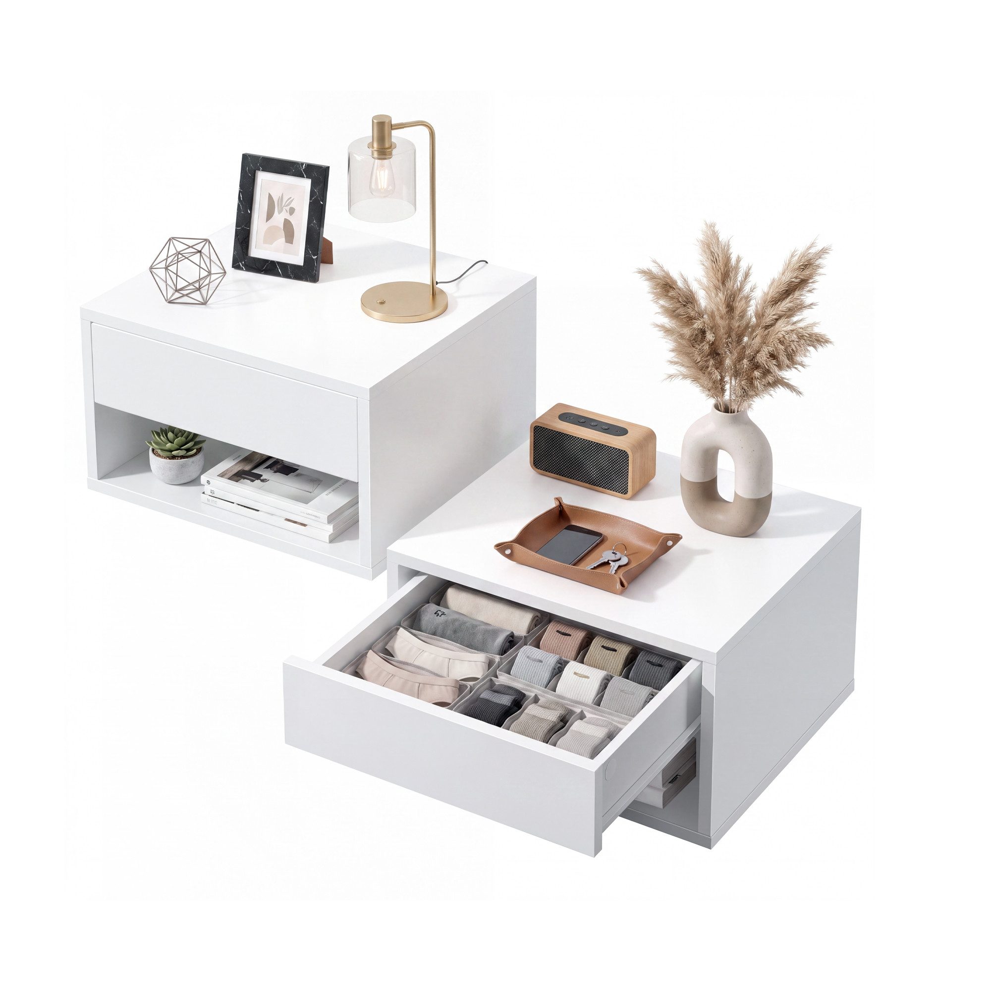 VASAGLE Nachttisch Nachttisch Nachtschrank 2er Set Schwebend mit Schublade, 40 x 35 x 23 cm für Schlafzimmer, Offenes Fach