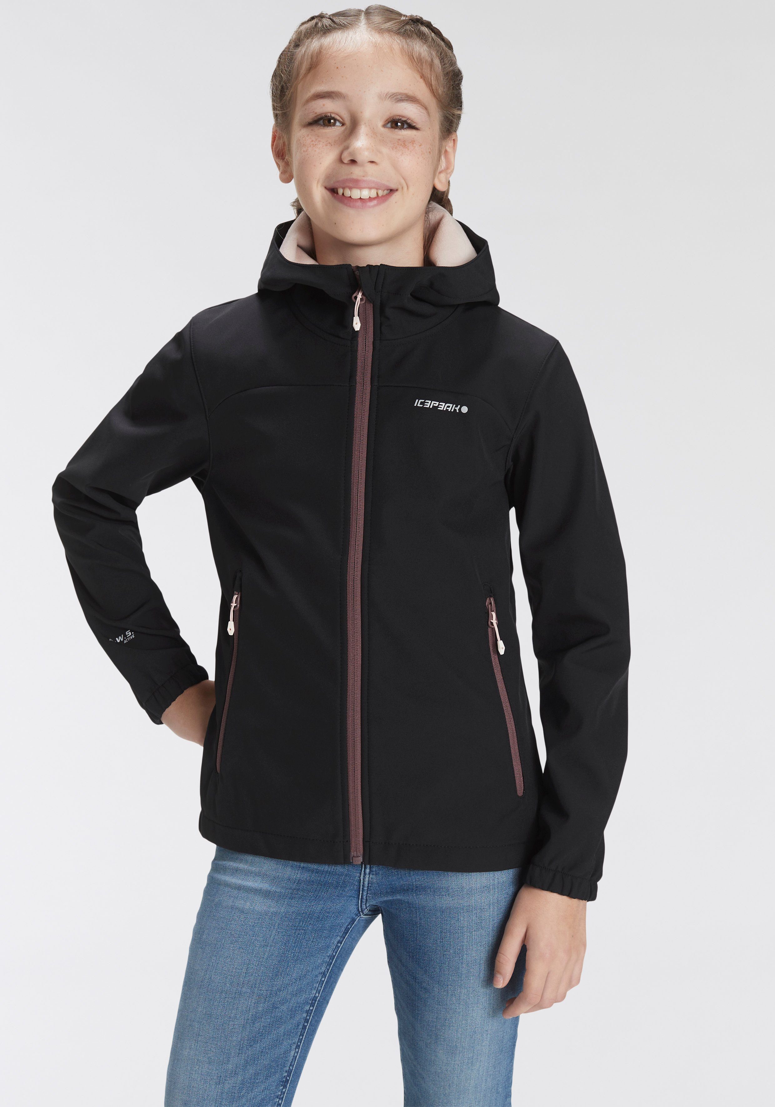 Icepeak Softshelljacke K SOFTSHELLJACKE KOBRYN mit modischen Logoschriftzügen PINK