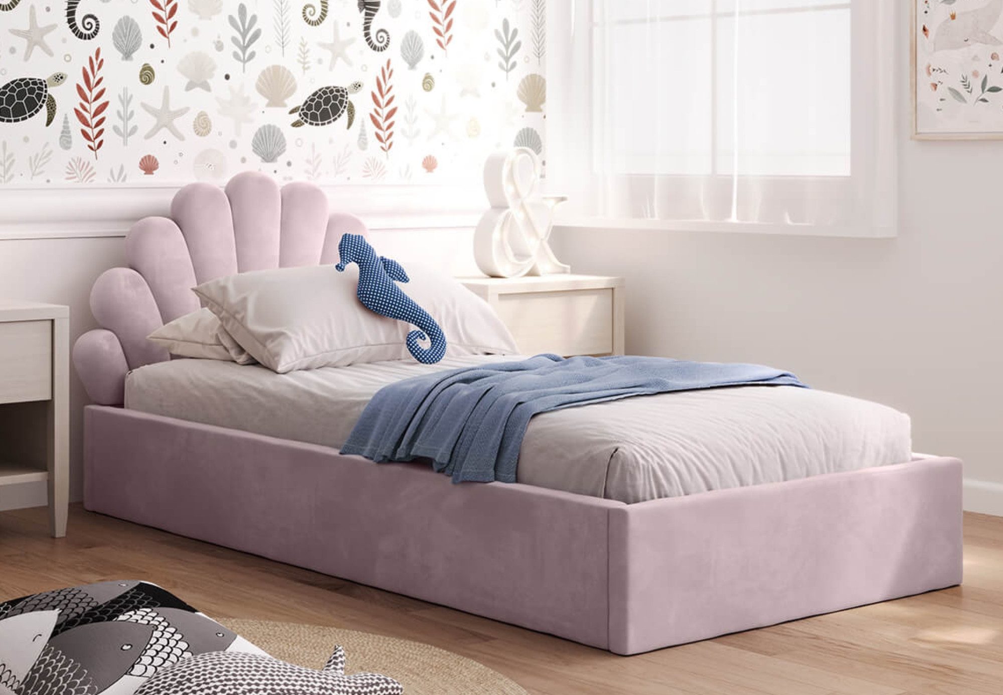 Kids Collective Kinderbett Polsterbett Stauraumbett 90x200 cm Kinder Bett Jugendbett, Mit Samtbezug Lattenrost & Metallrahmen, 90x200cm, Rosa