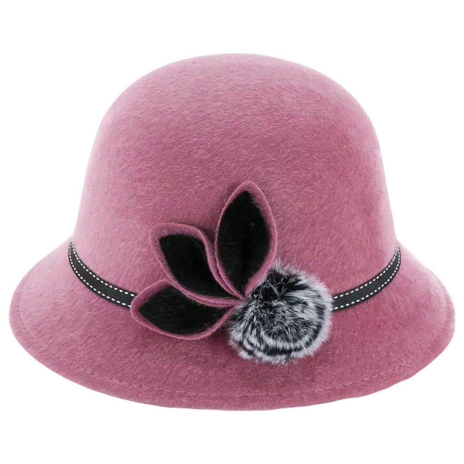 MAGICSHE Filzhut Wollfilz Fedora Hut Vintage elegante Damen Fischerhüte rosa