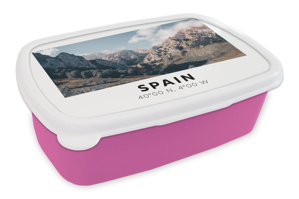 Mädchen, Kunststoff rosa Sommer, Berge Kinder, für Erwachsene, (2-tlg), Snackbox, Brotbox Kunststoff, Spanien - Lunchbox MuchoWow Brotdose -