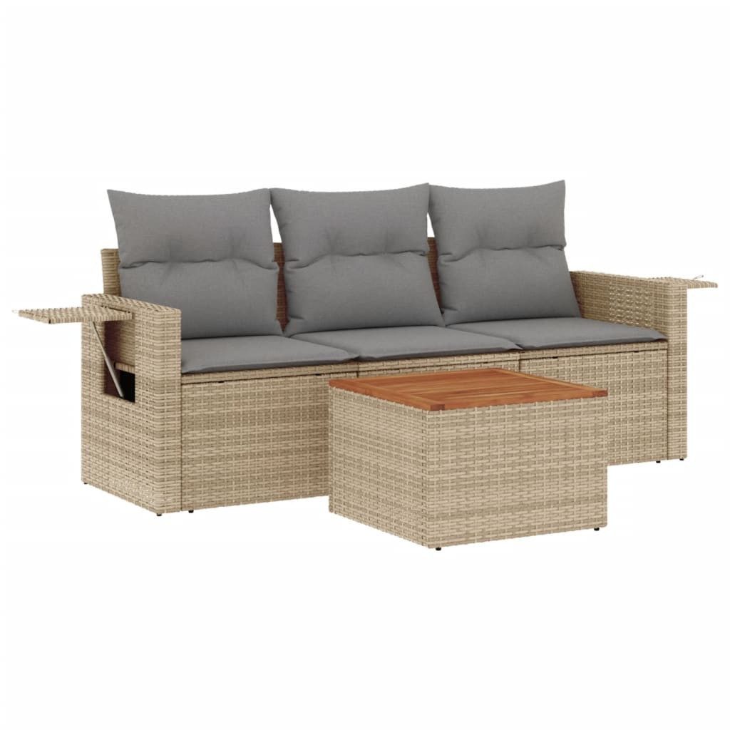 vidaXL Sofaelement 4-tlg. Garten-Sofagarnitur mit Kissen Beige Poly Rattan (1 St)