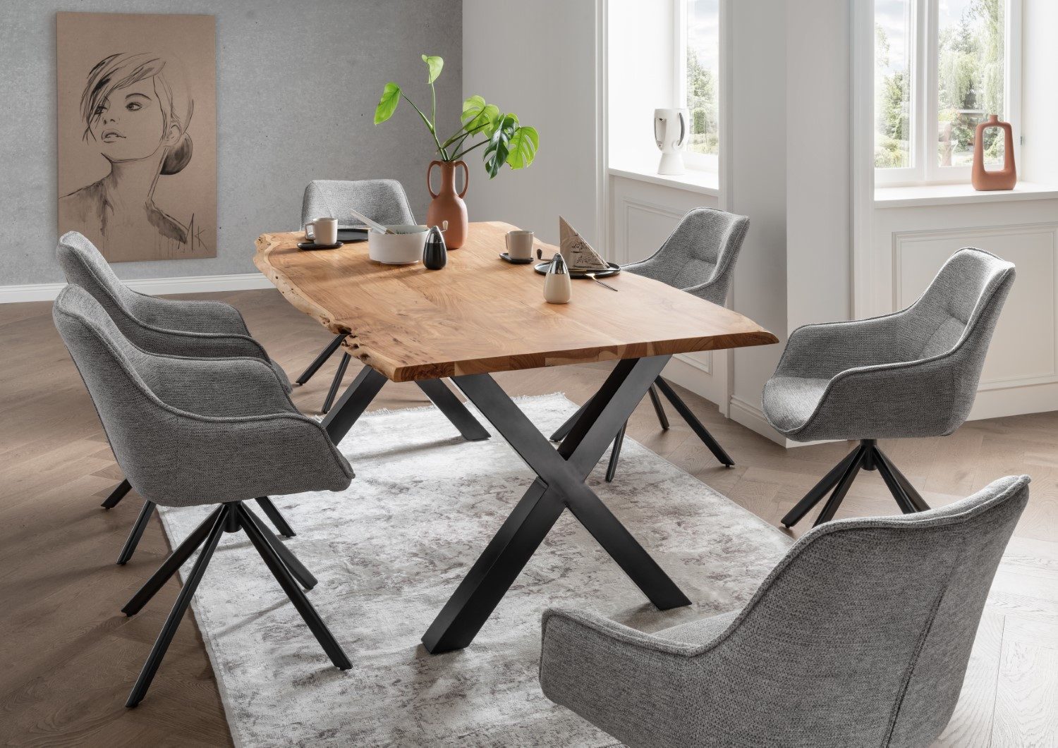 bene living Essgruppe Baumkantentisch Catania, 6er günstig online kaufen