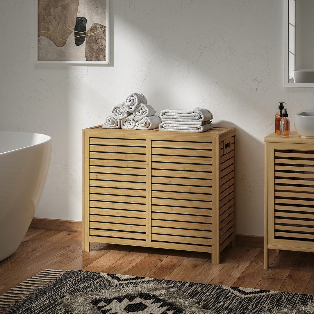 Bellamio Wäschekorb Newa aus Bambus mit Deckel (2 Fächer à 60 L), Wäschesäc günstig online kaufen
