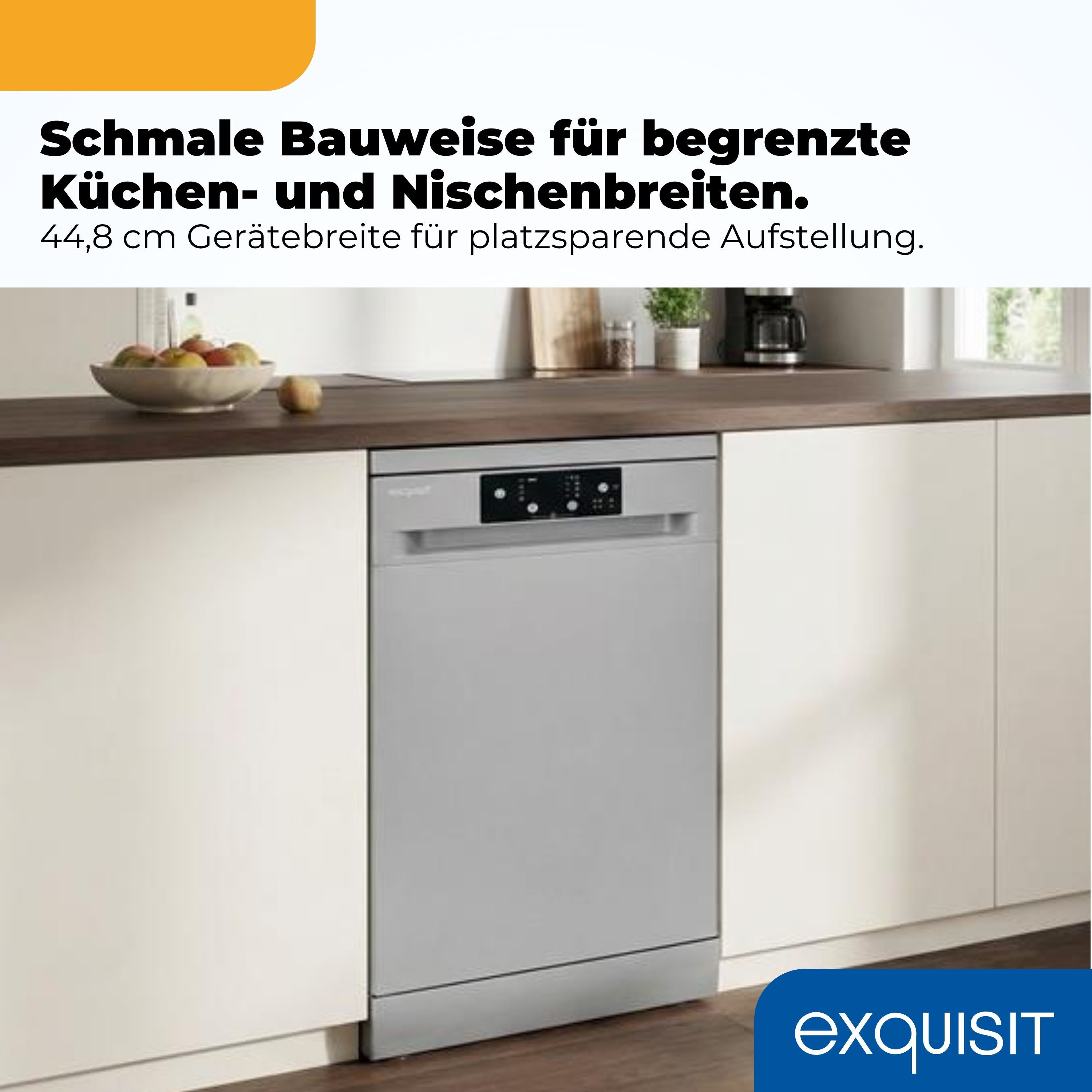 exquisit Standgeschirrspüler 9109 GSP9109-451D silber, 10 l, 9 Maßgedecke, 9 Maßgedecke, 4 Programme, LED, Besteckkorb