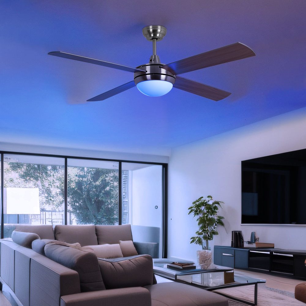 V-TAC Deckenventilator, LED Deckenventilator inkl. RGB-Farbwechsler Timer 3 Stufen Vor- und