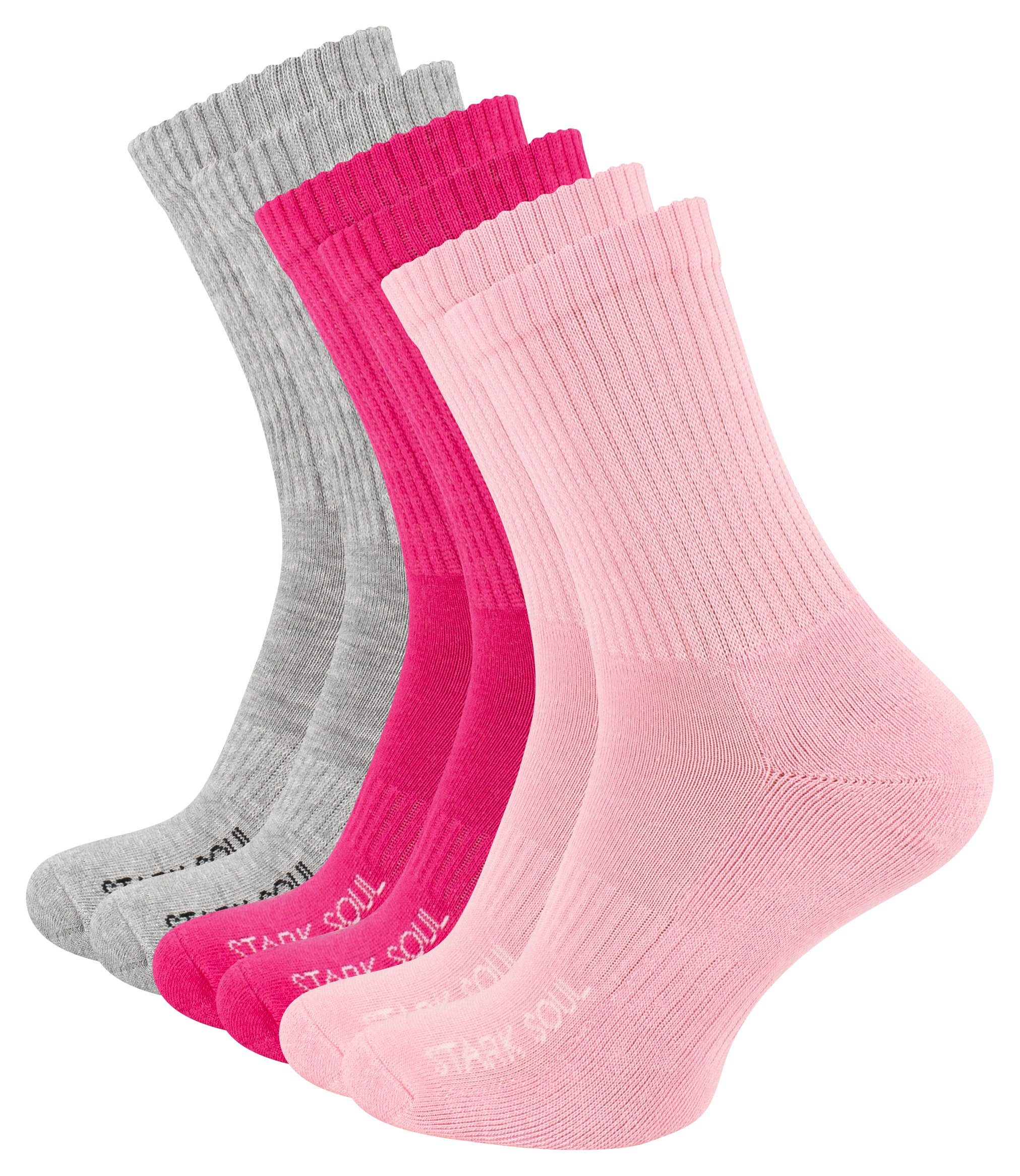 mit Baumwolle Zehennaht, Stark gekämmte FROTTEESOHLE, Sportsocken (6 flache Sportsocken Soul® Paar) Pink/Rosa/Grau Frottee-Sohle gepolsterte