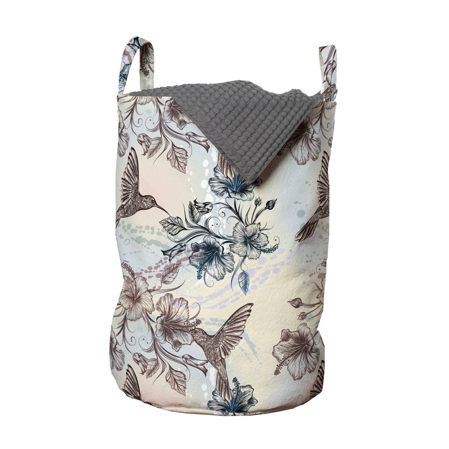 Abakuhaus Wäschesäckchen Wäschekorb mit Griffen Kordelzugverschluss für Waschsalons, Kolibri Vögel Hibiscus Flowers