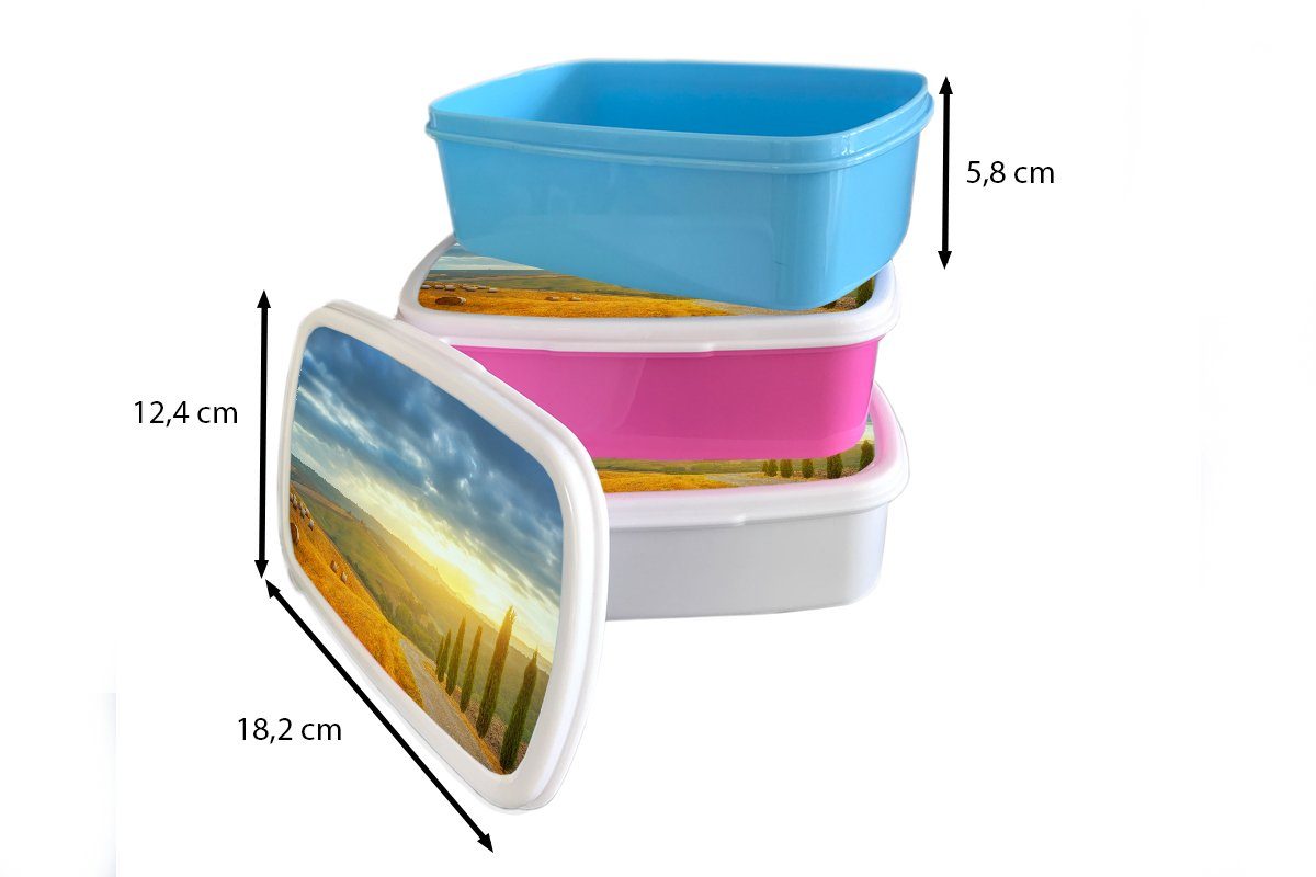 MuchoWow Lunchbox Toskana - Mädchen, Kunststoff Sonne, Brotdose (2-tlg), - rosa Heuballen Snackbox, Kunststoff, für Kinder, Erwachsene, Brotbox