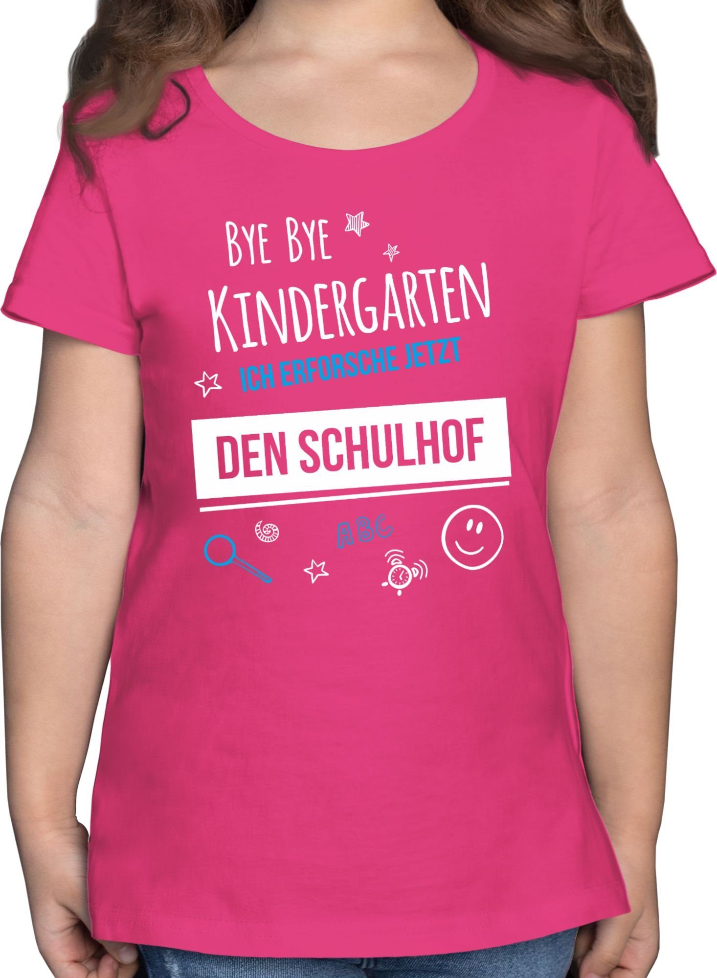 Shirtracer T-Shirt Bye Bye Kindergarten Einschulung Schulhof Einschulung Mädchen 1 Fuchsia