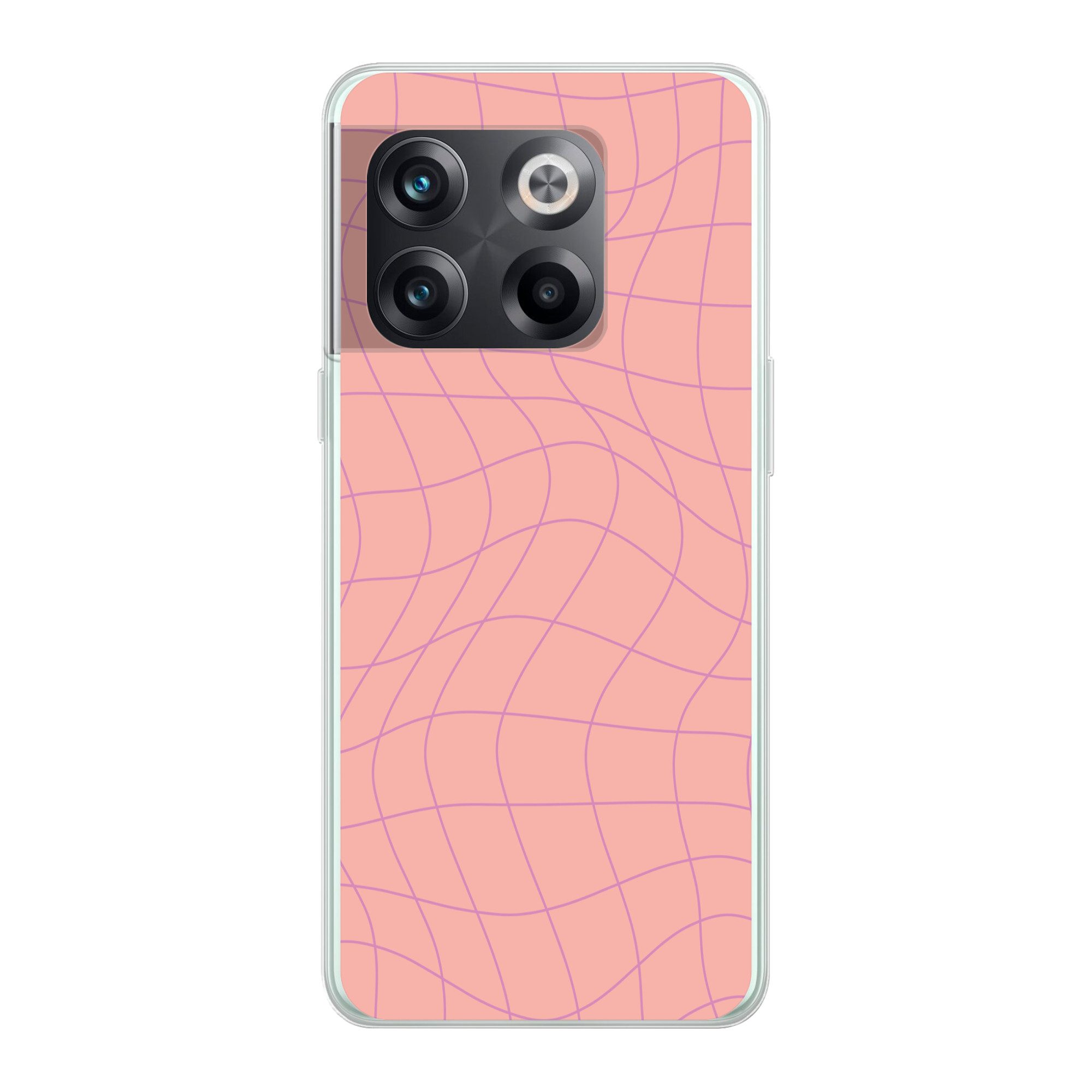 MuchoWow Handyhülle für OnePlus 10T Quadratisches Muster - Rosa - Lila - Wellenlinien, Phone Case, Silikon, Schutzhülle Dünn