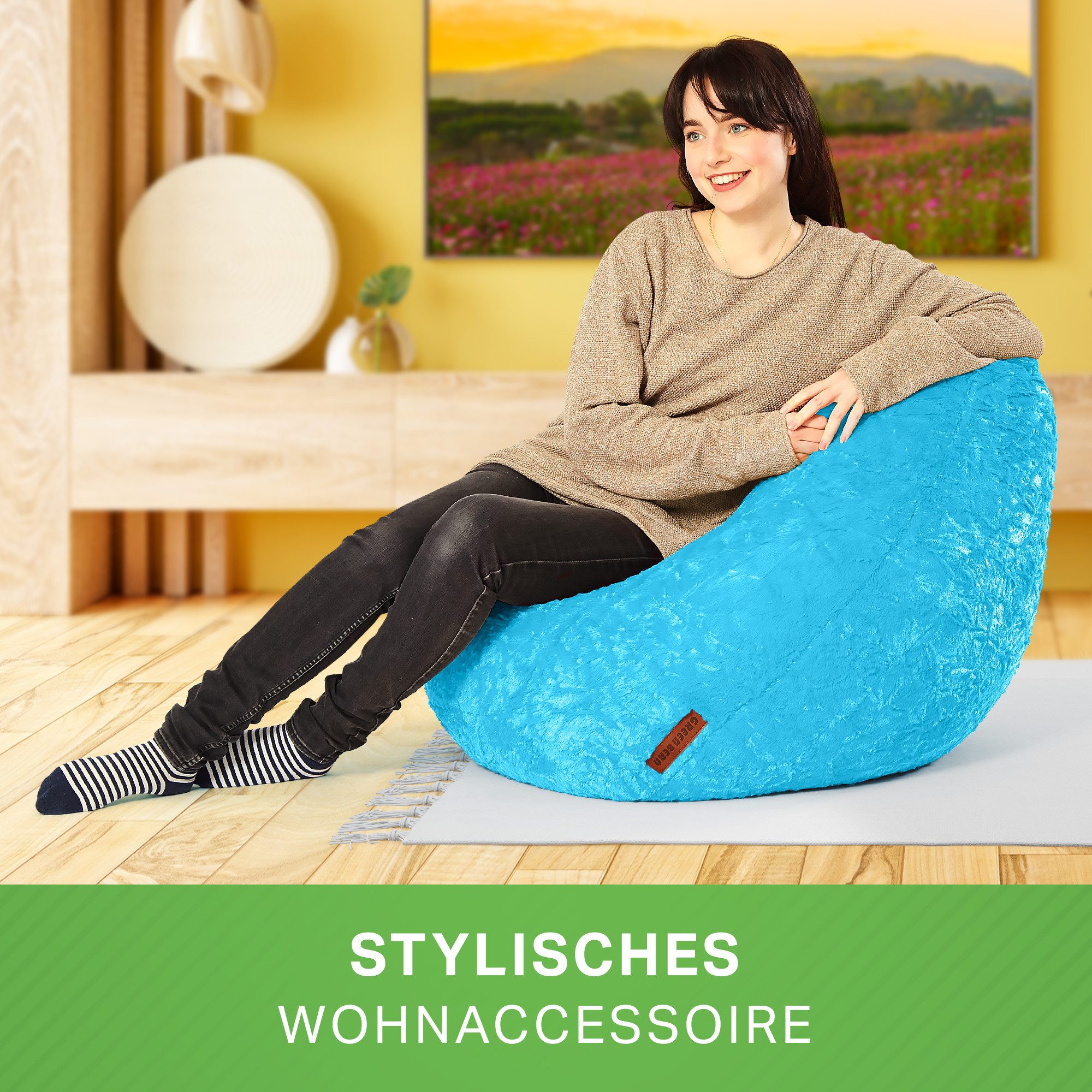 Green Bean Sitzsack Kinder Sitzsack Plüsch 60x45x45cm (60x45x45cm - Indoor Sitzkissen mit 120L EPS-Perlen Füllung, Kuschelig Waschbar), Bean Bag Bodenkissen Lou – Bild 5 von 5