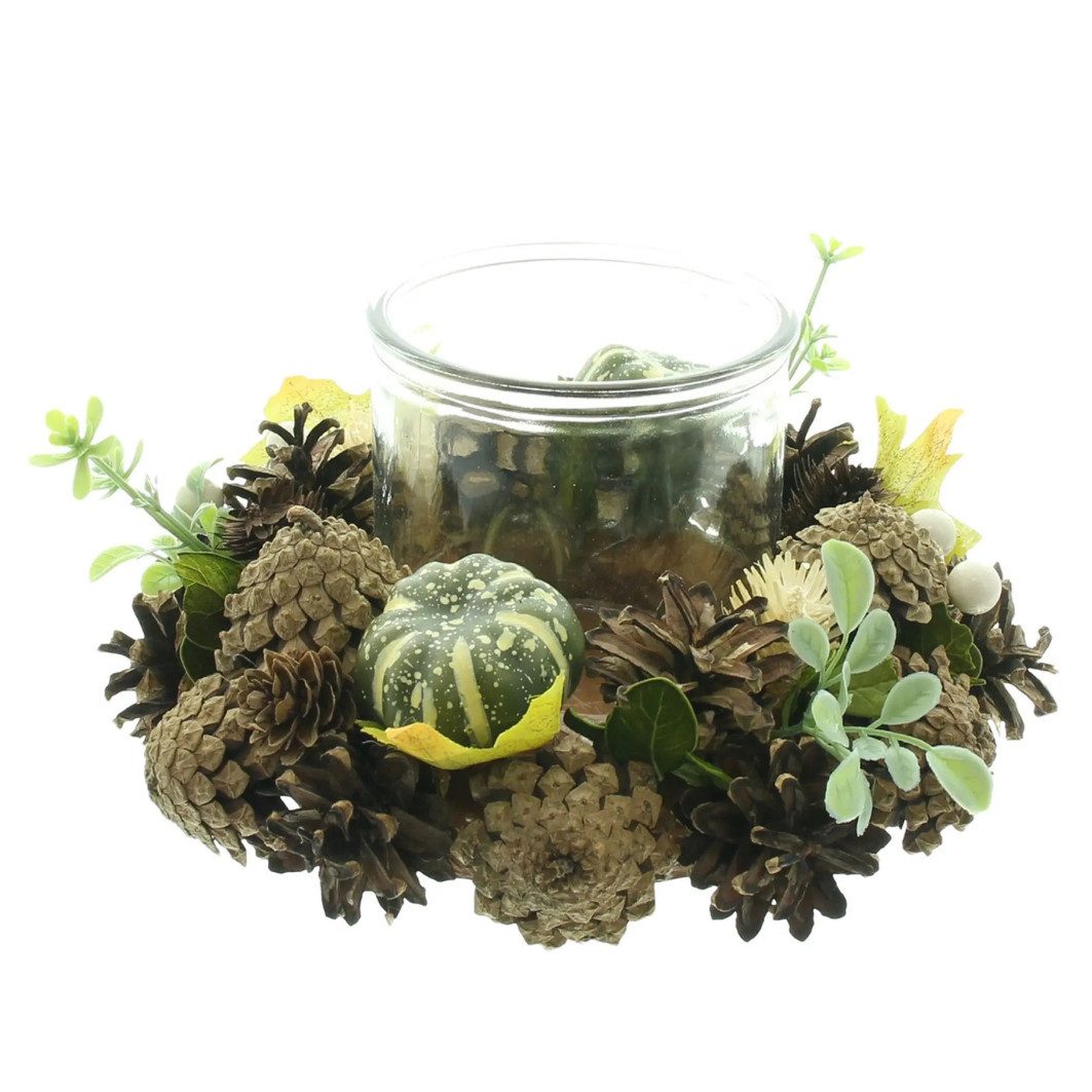 Home-trends24.de Windlicht Herbst Kranz Kürbis Deko Tisch Windlicht Glas Halloween Zapfen – Bild 3 von 5