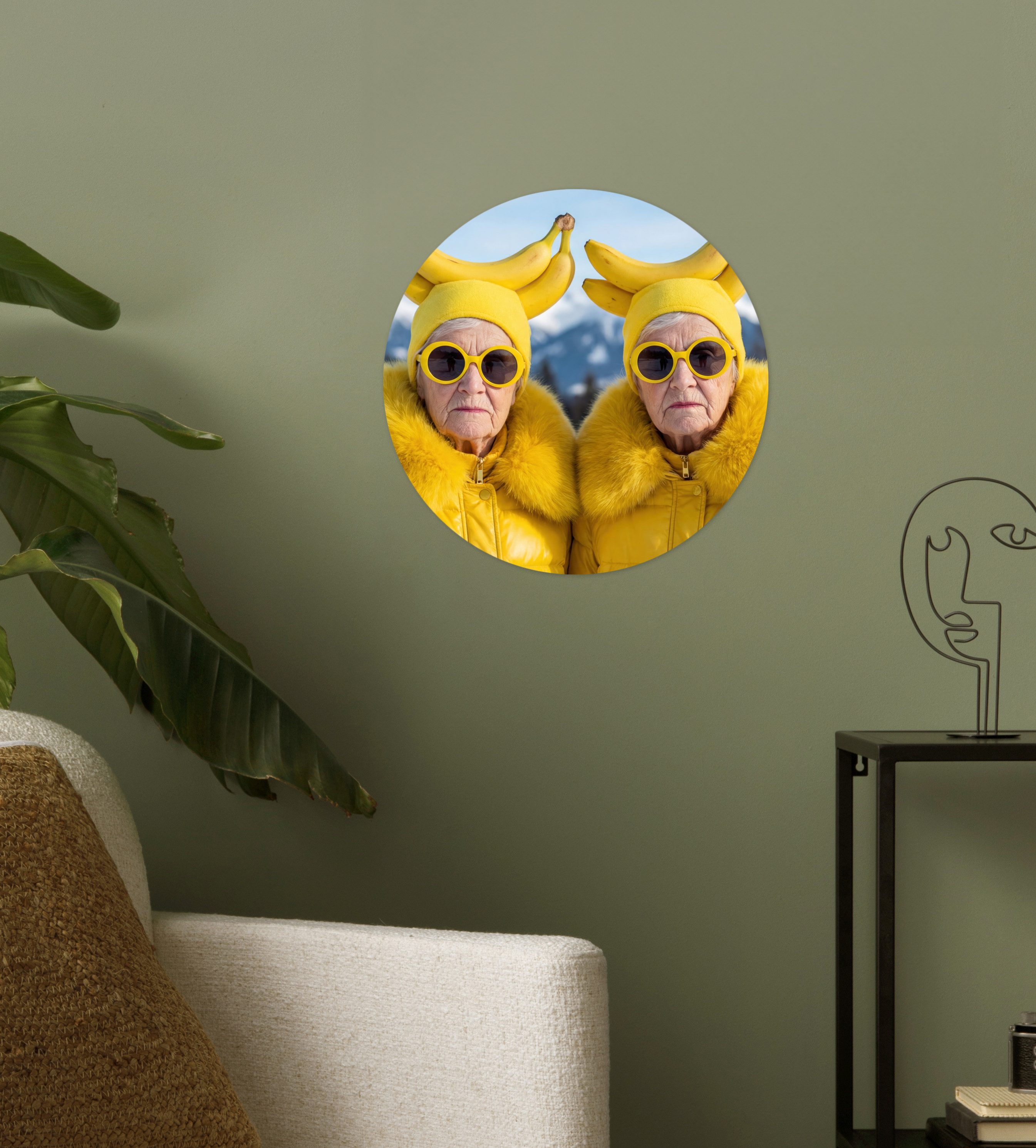 MuchoWow Wandsticker Frauen - Bananen - Gelb (1 St), Wandtattoo Selbstklebend, Wohnzimmer Deko Aufkleber, 30x30 cm