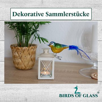 Birds of Glass Christbaumschmuck Glasvogel Blaumeise mit Naturfeder, mundgeblasen, handdekoriert, aus eigener Herstellung